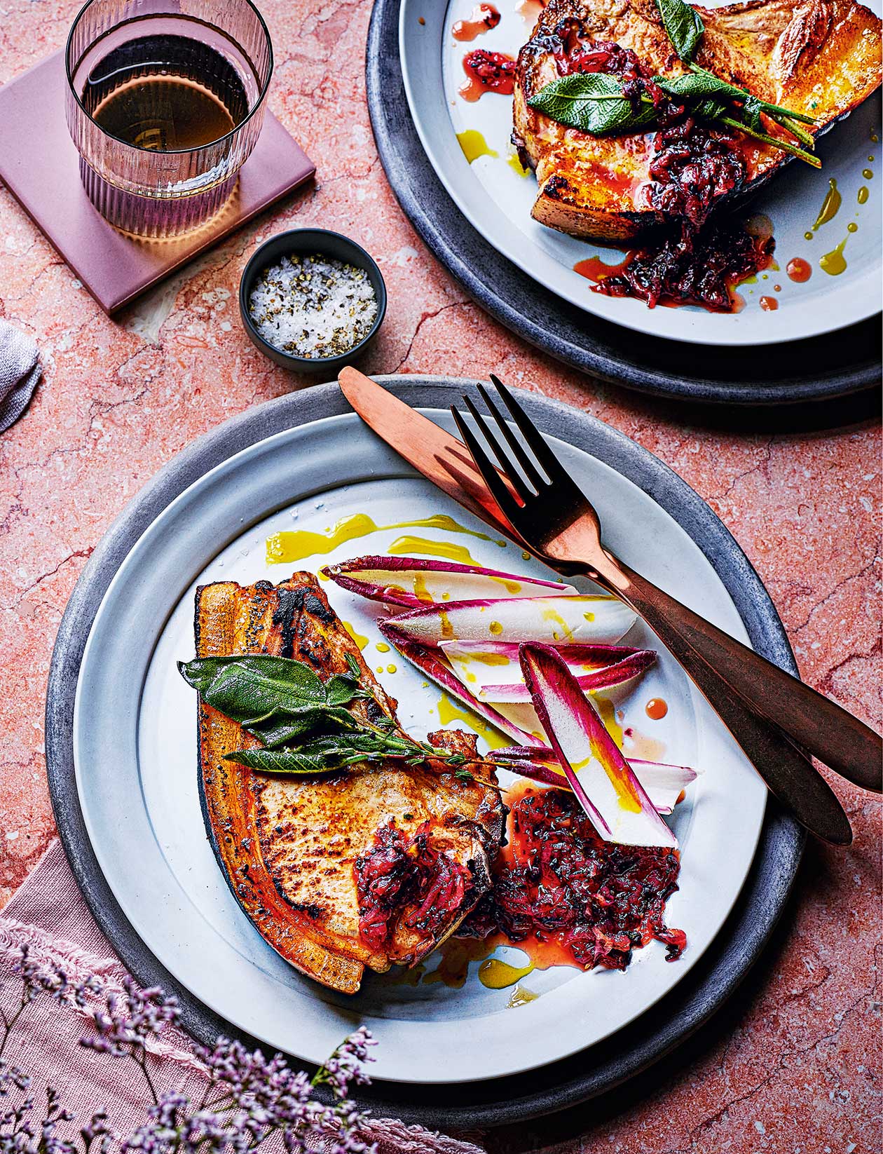 Pork chops with chicory jam recipe | Sainsbury`s Magazine