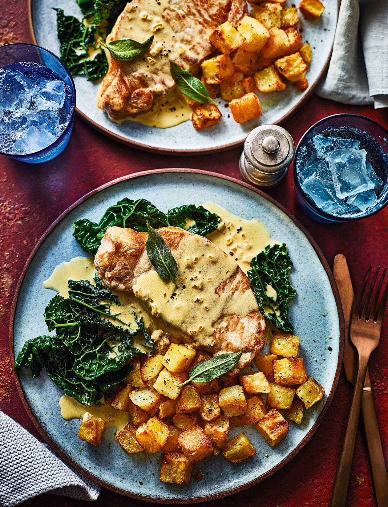 Pork steaks with cider peppercorn sauce recipe | Sainsbury`s Magazine