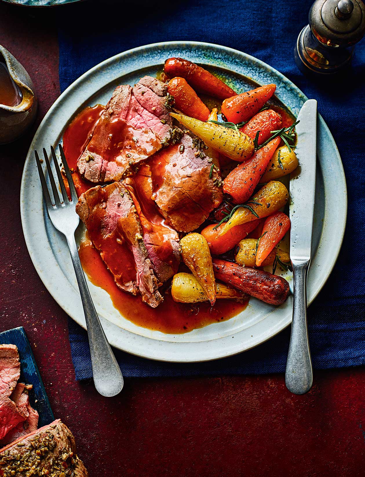 Roast beef with smoked garlic butter recipe | Sainsbury`s Magazine