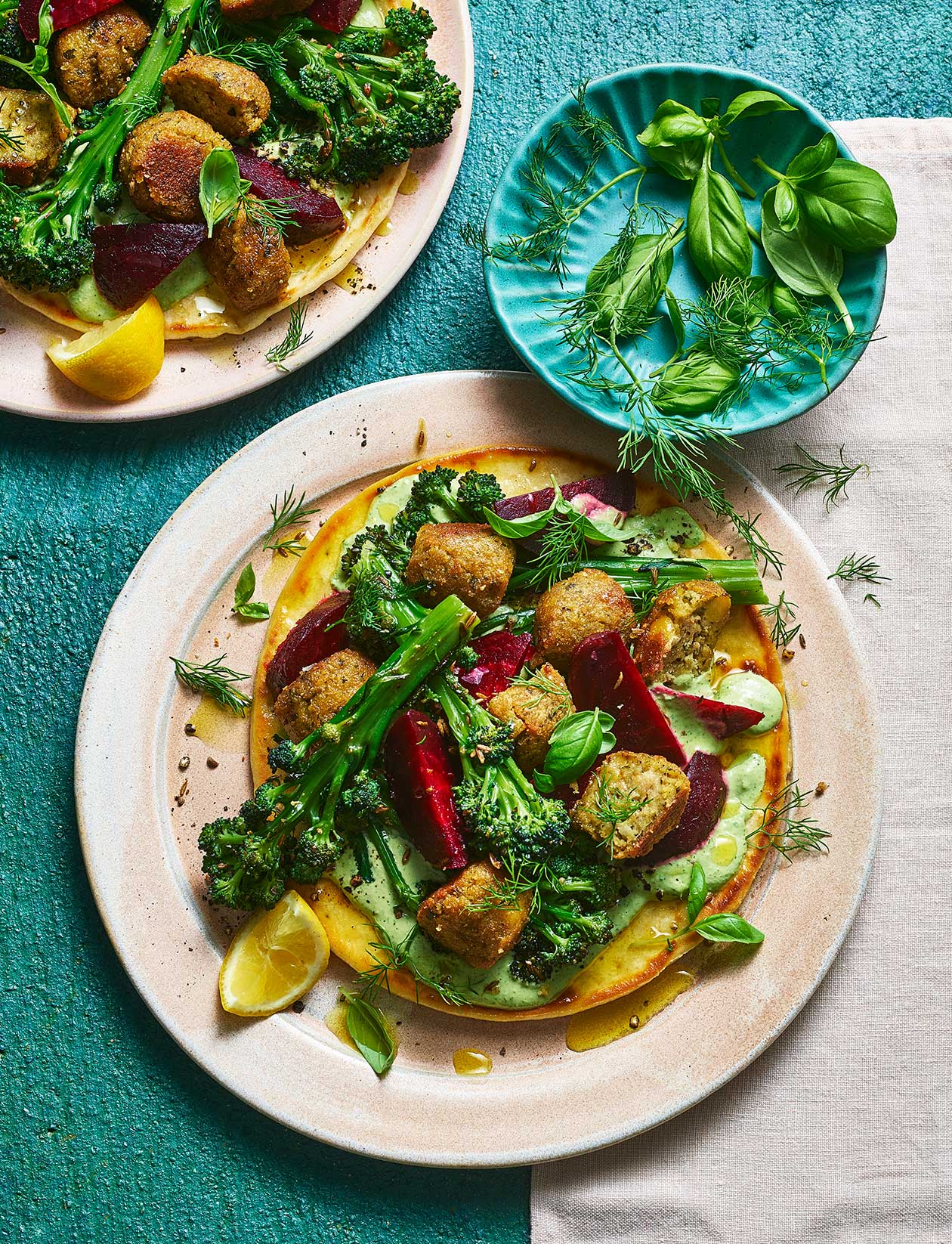 Sponsored: falafel and green tahini flatbreads recipe | Sainsbury`s Magazine