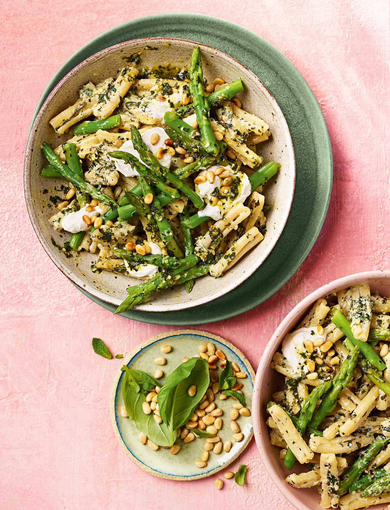 Asparagus pasta with mint and ricotta pesto recipe | Sainsbury`s Magazine