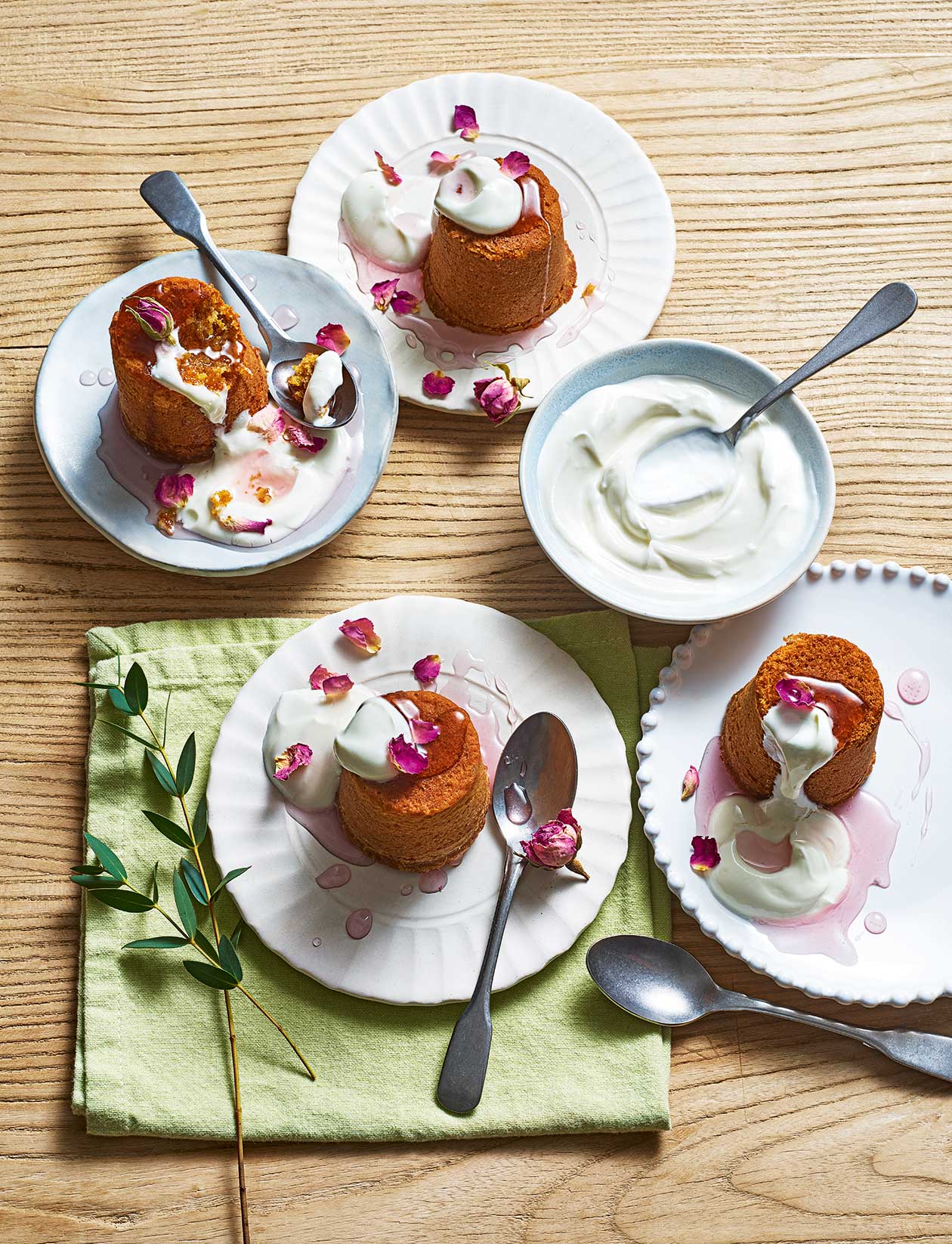 Carrot cakes with rose syrup and Greek yogurt recipe | Sainsbury`s Magazine