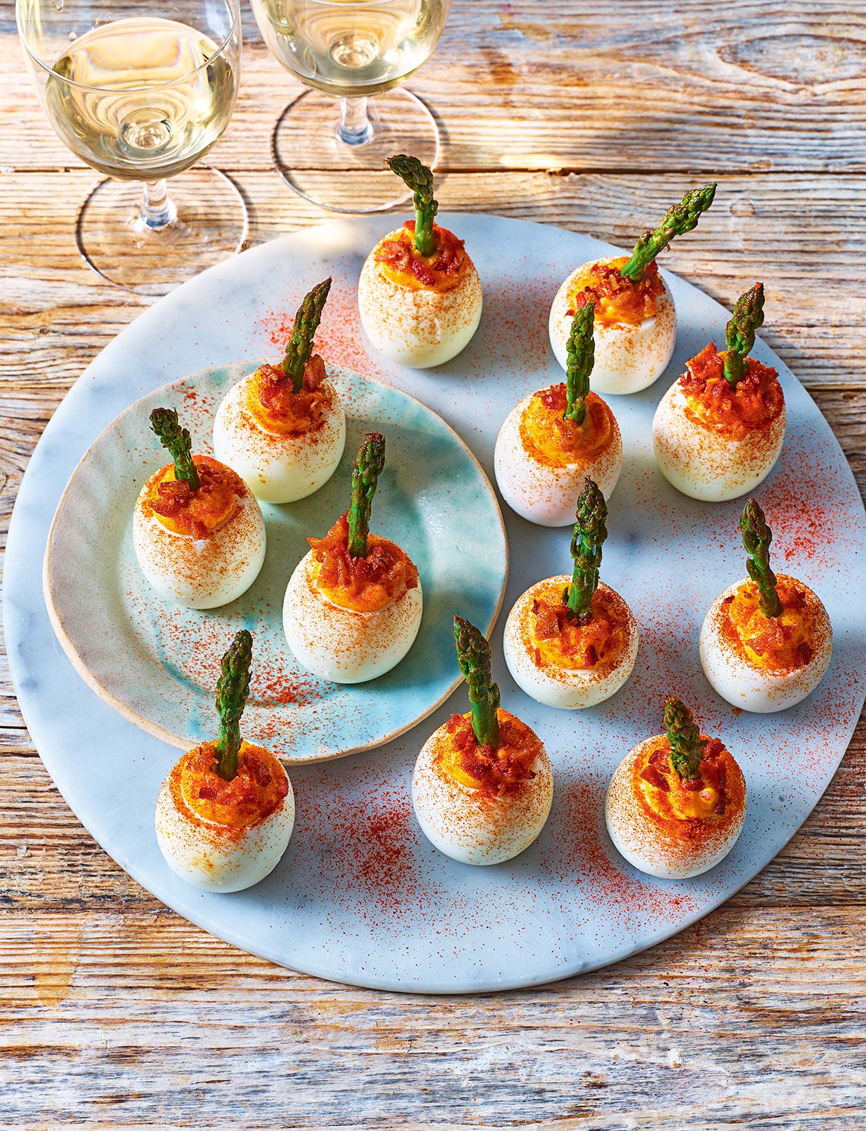 Mustard-mayo eggs with roasted asparagus and bacon recipe | Sainsbury`s Magazine