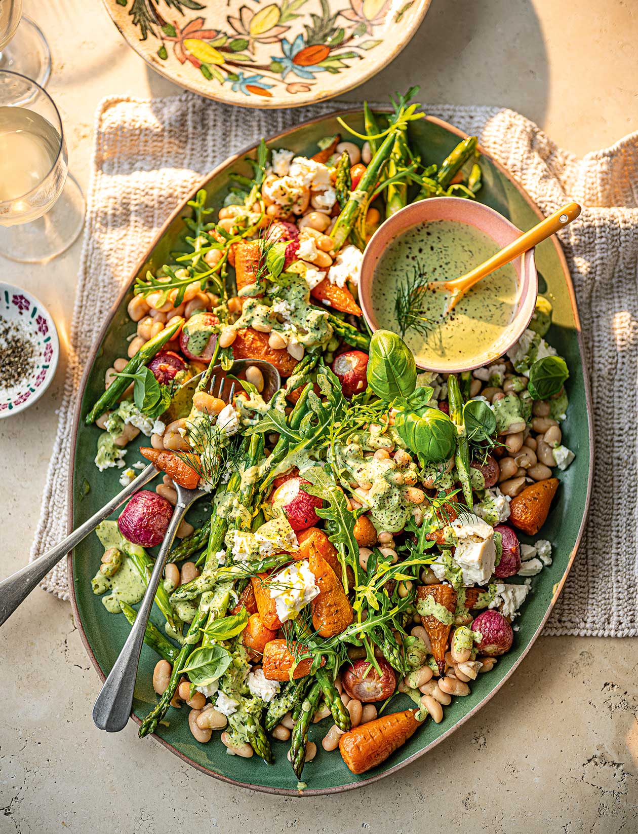 Roast spring veg and white bean salad with green tahini recipe ...