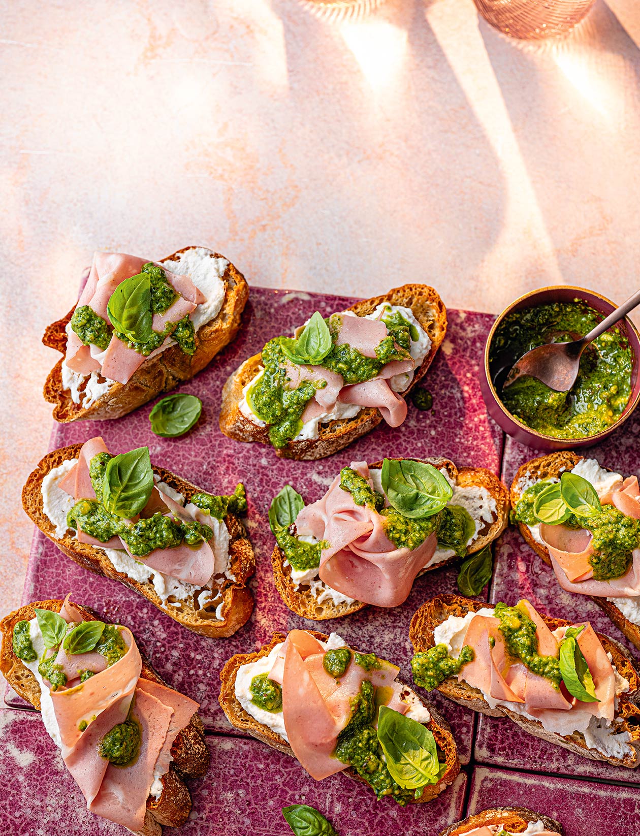 Mortadella and whipped ricotta crostini recipe | Sainsbury`s Magazine