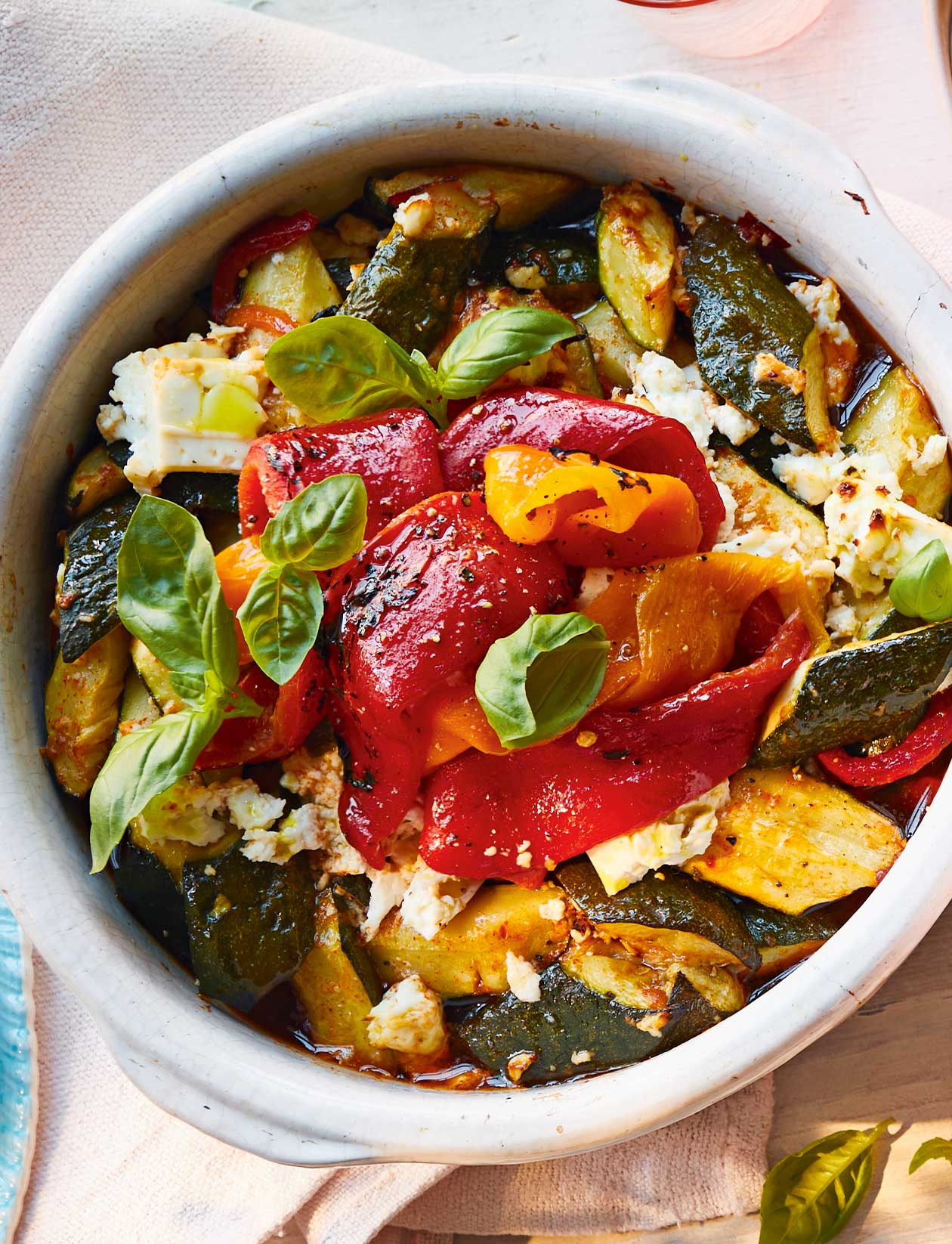 Courgette, sweet pepper and feta bake recipe | Sainsbury`s Magazine