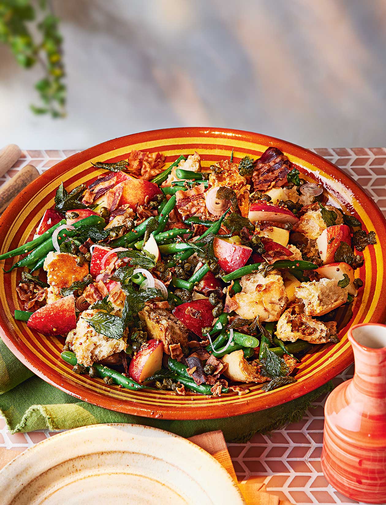 Nectarine and pancetta salad with crispy capers recipe | Sainsbury`s Magazine