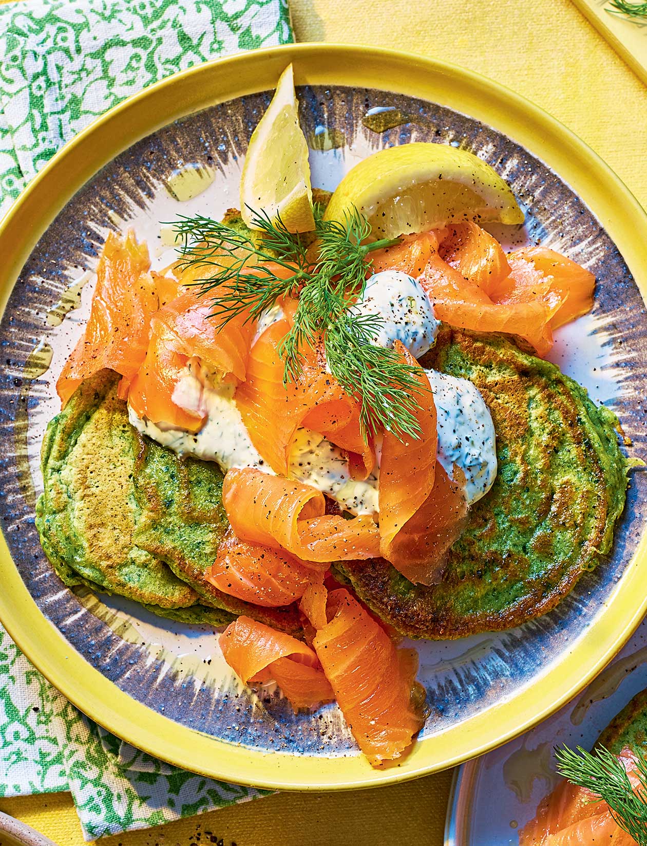 Super green pancakes with smoked salmon recipe | Sainsbury`s Magazine