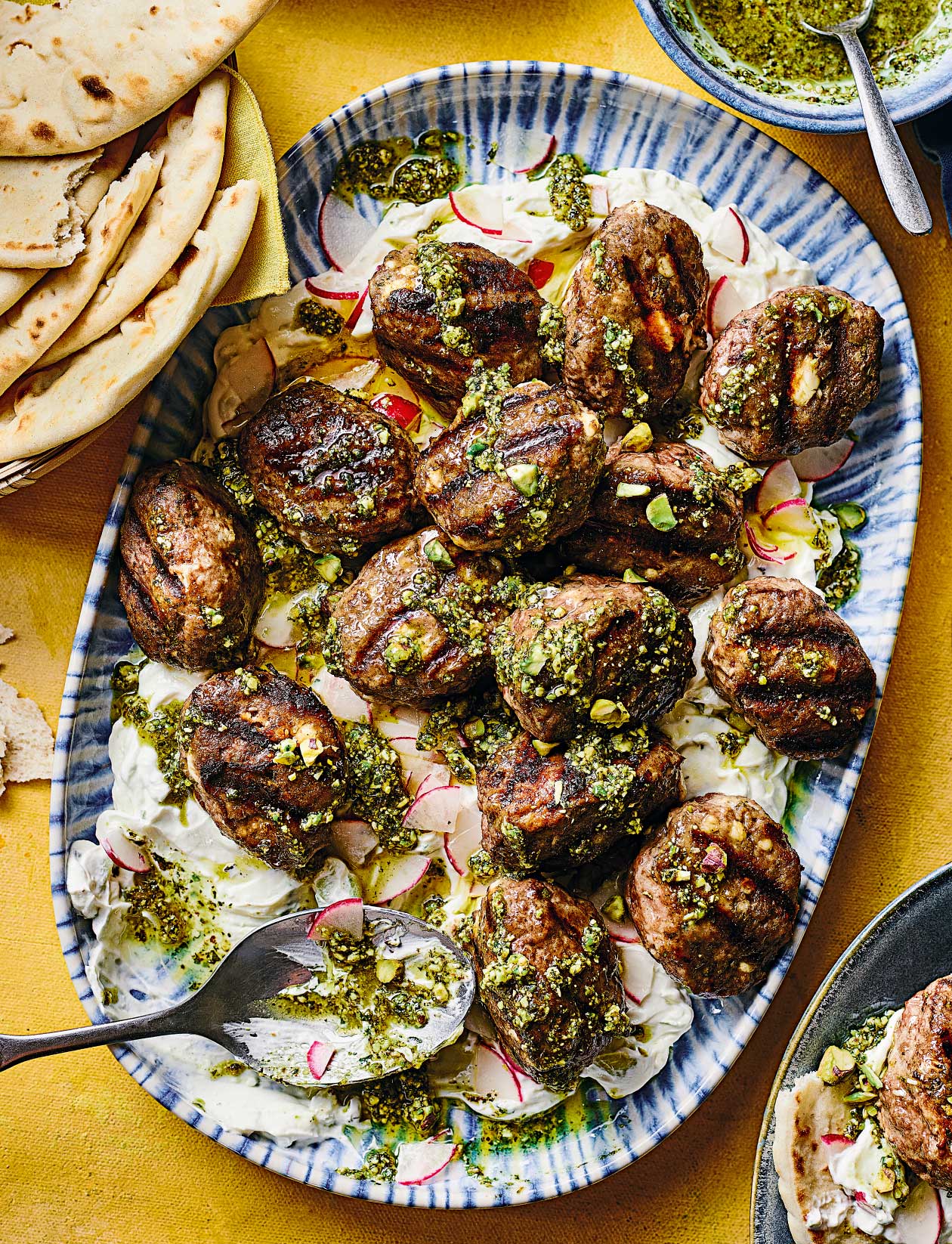 Lamb and feta kofta with pistachio salsa recipe | Sainsbury`s Magazine