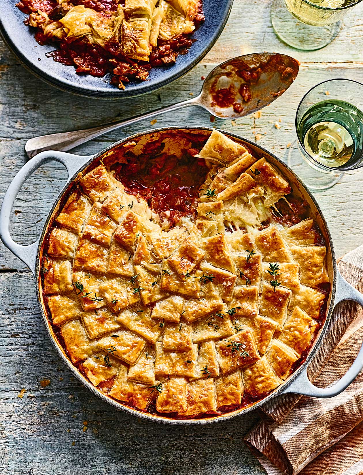 Cheesy aubergine and mushroom patchwork pie recipe | Sainsbury`s Magazine