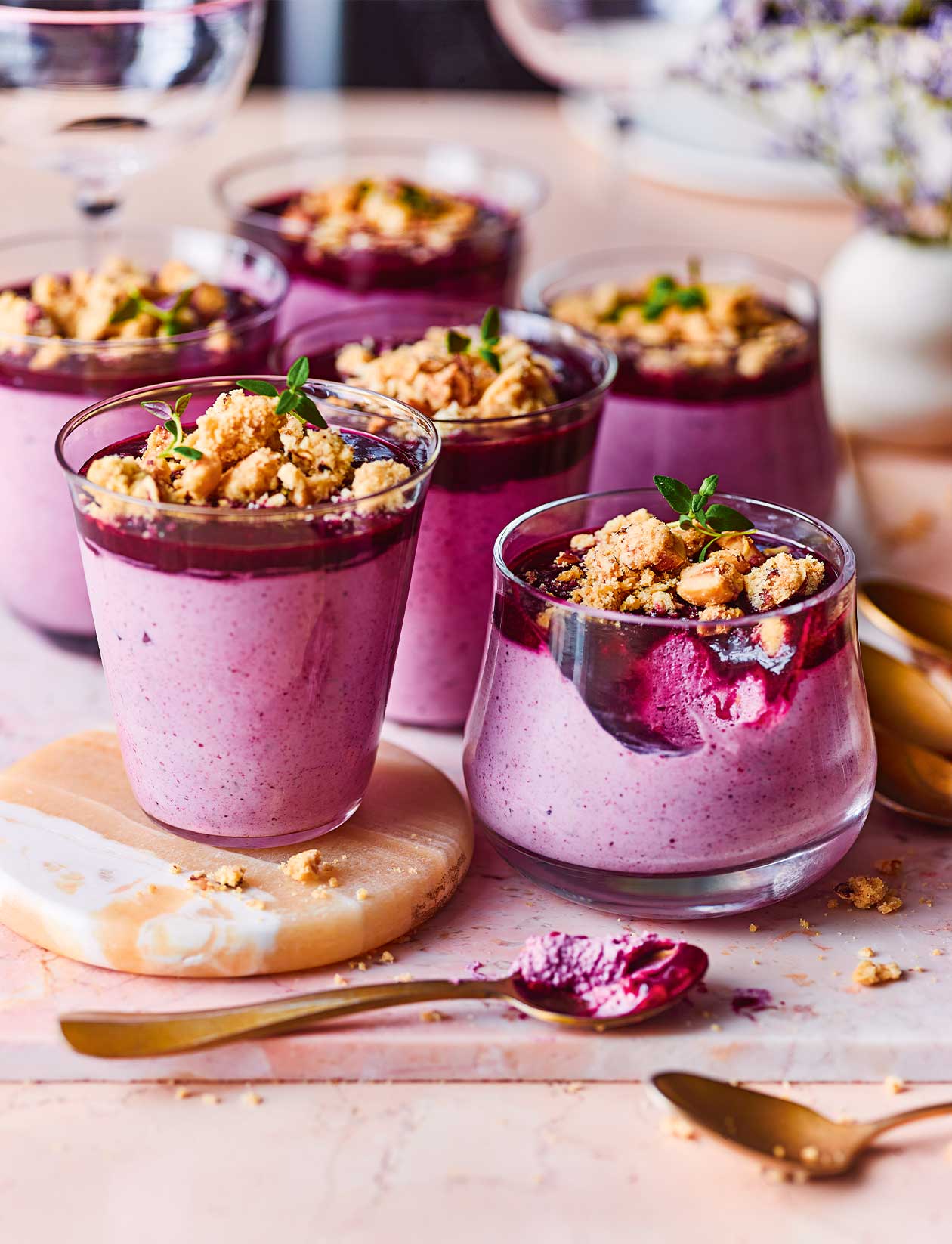Blueberry mousse with hazelnut crumble recipe | Sainsbury`s Magazine