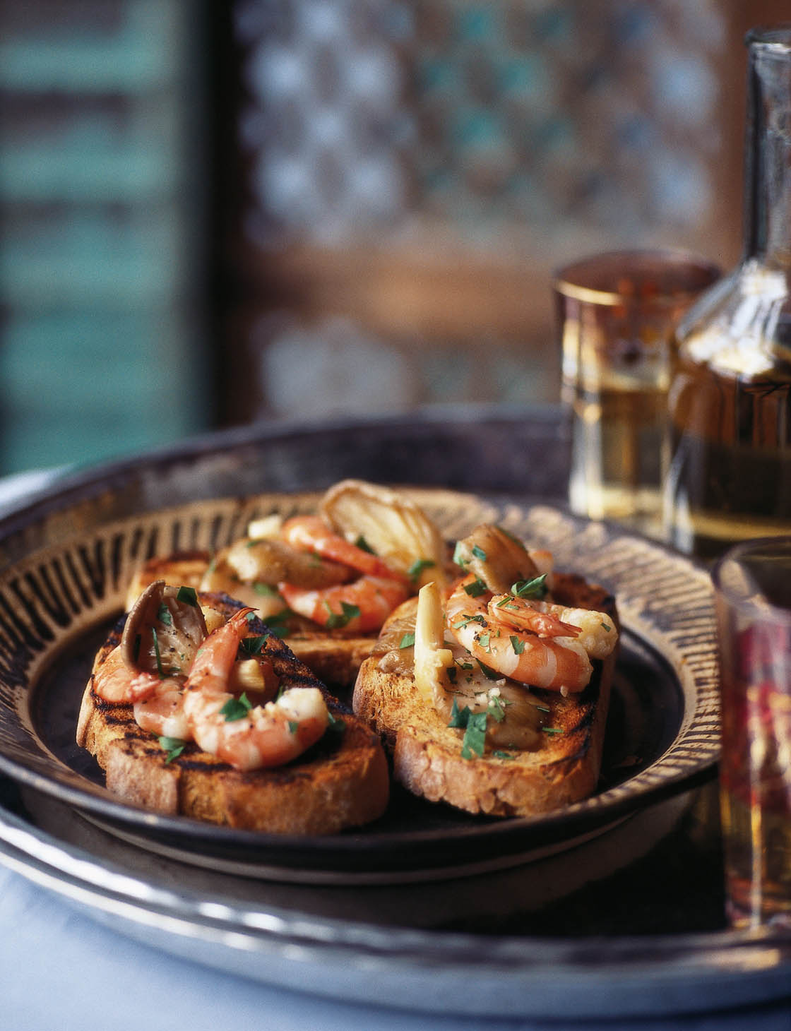 Oyster mushrooms and prawns on toast with fino sherry | Sainsbury`s Magazine