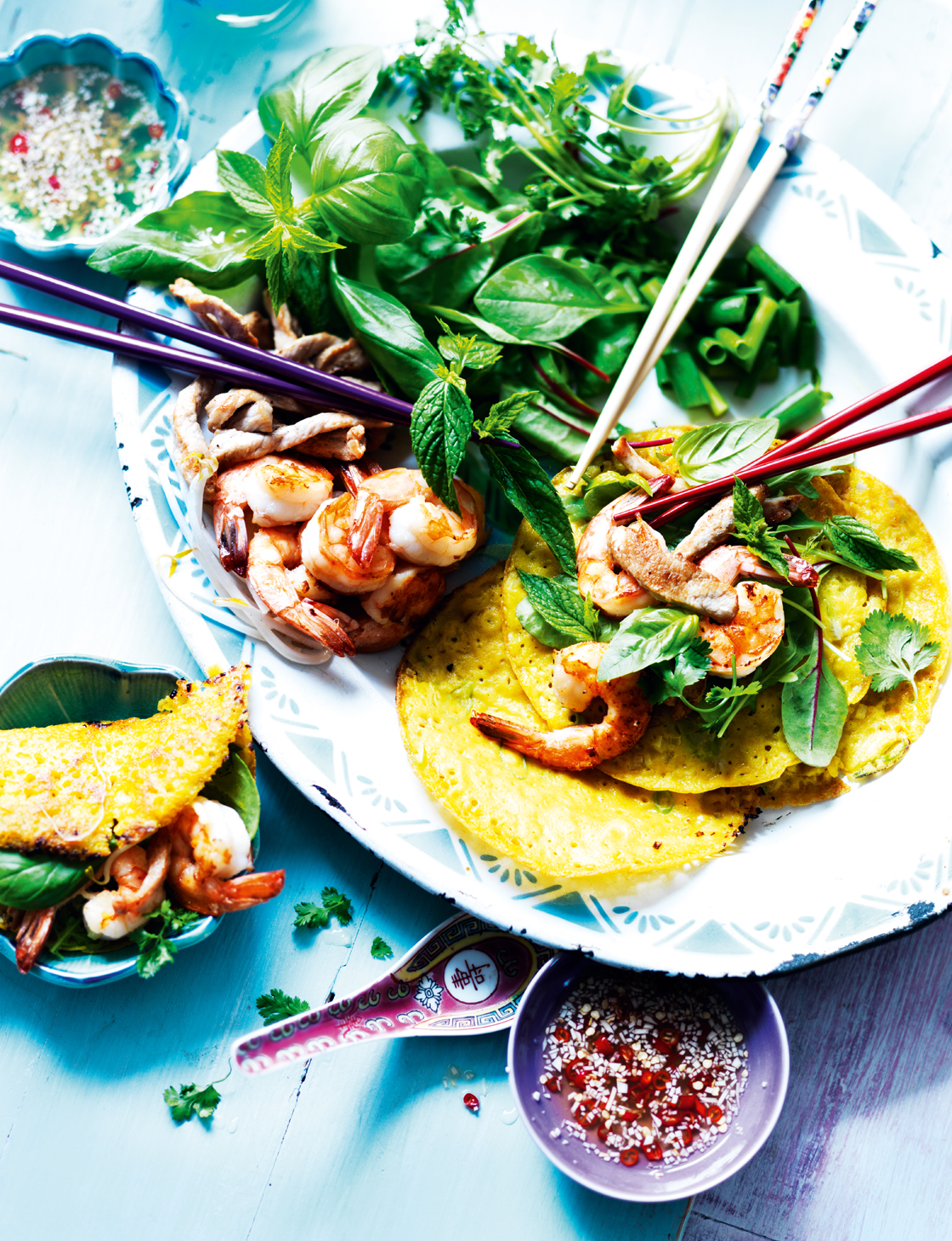 Sizzling crepes with pork and prawns | Sainsbury`s Magazine