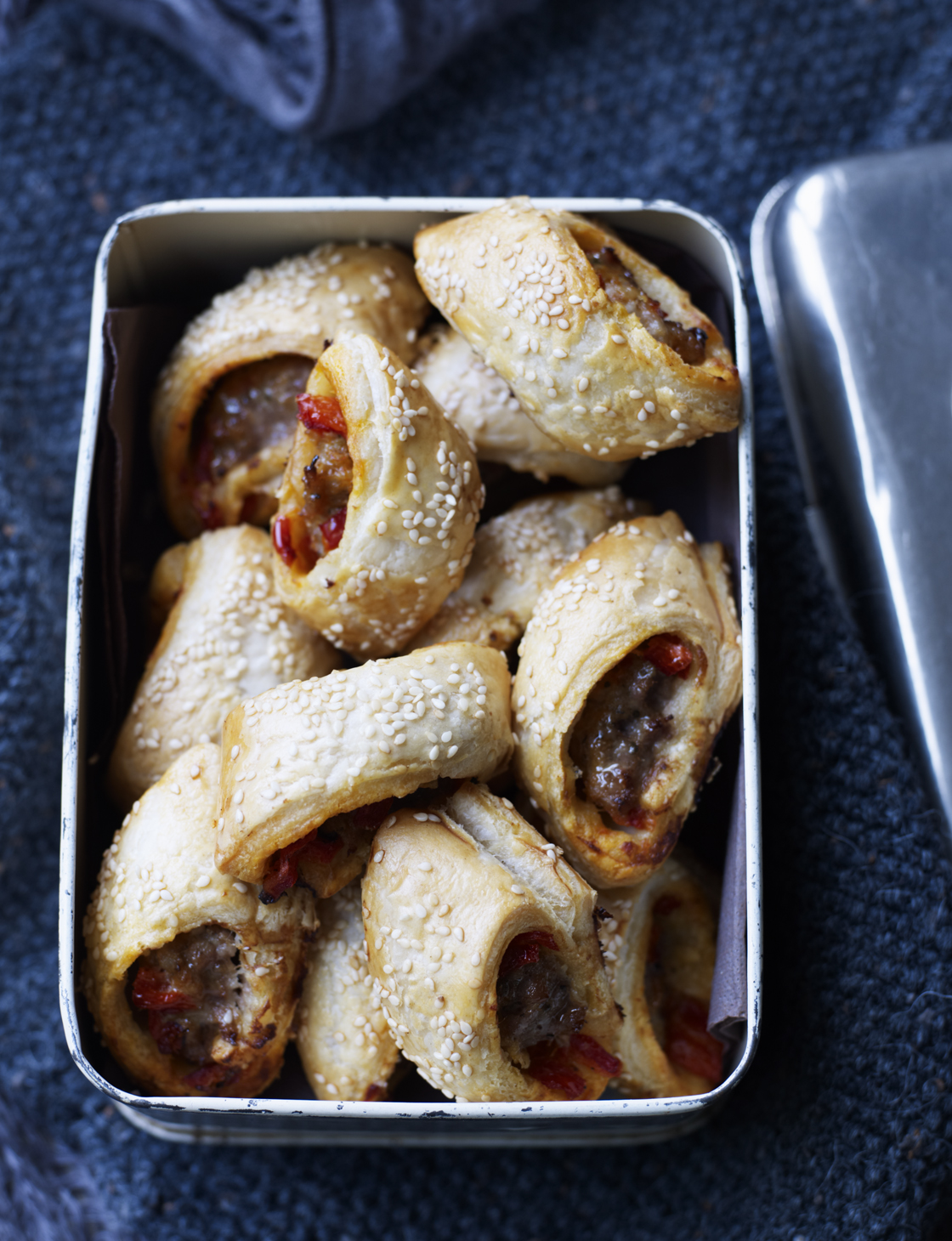 Sausage rolls with harissa and roasted peppers | Sainsbury`s Magazine