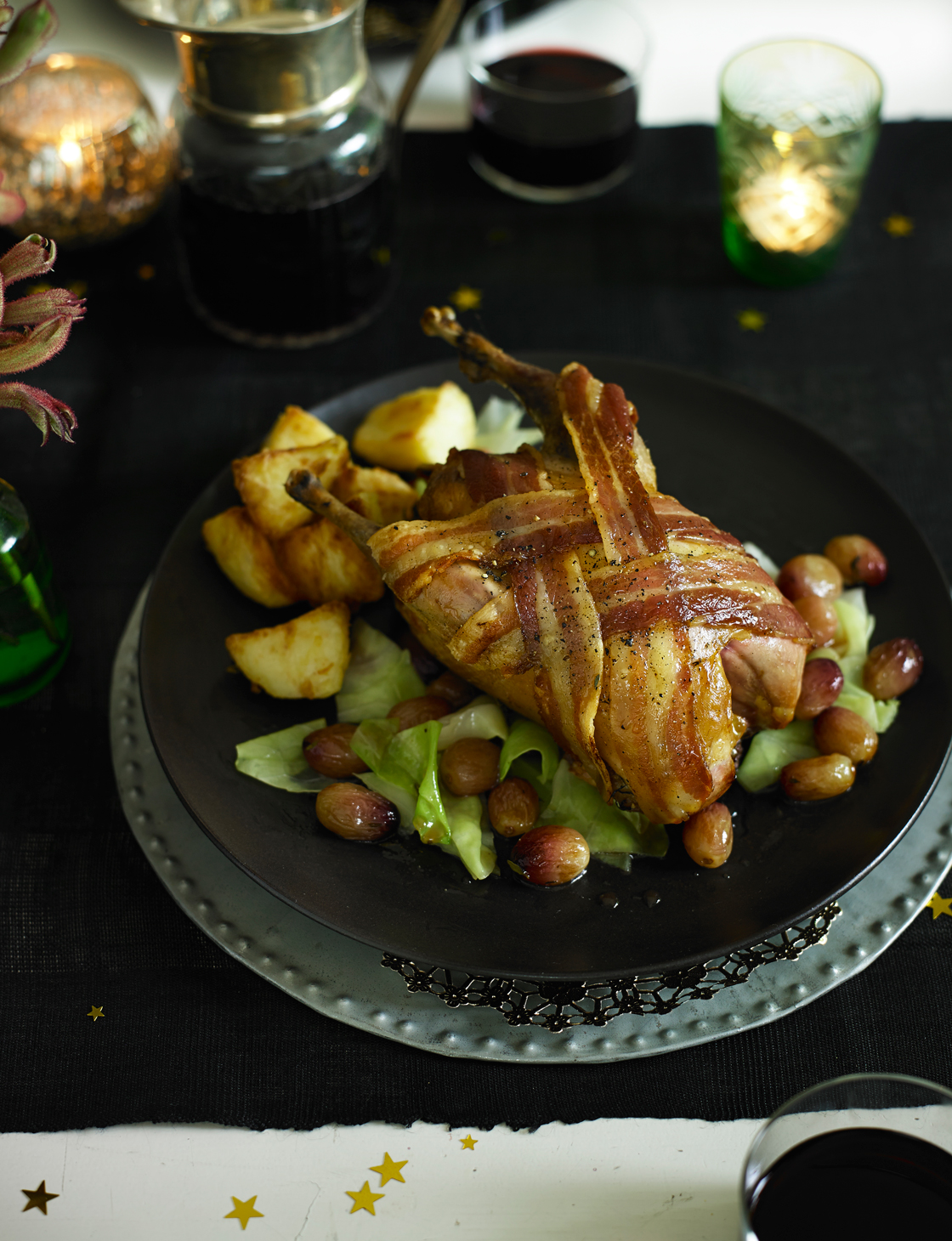 Roast pheasant with grapes and sweetheart cabbage | Sainsbury`s Magazine