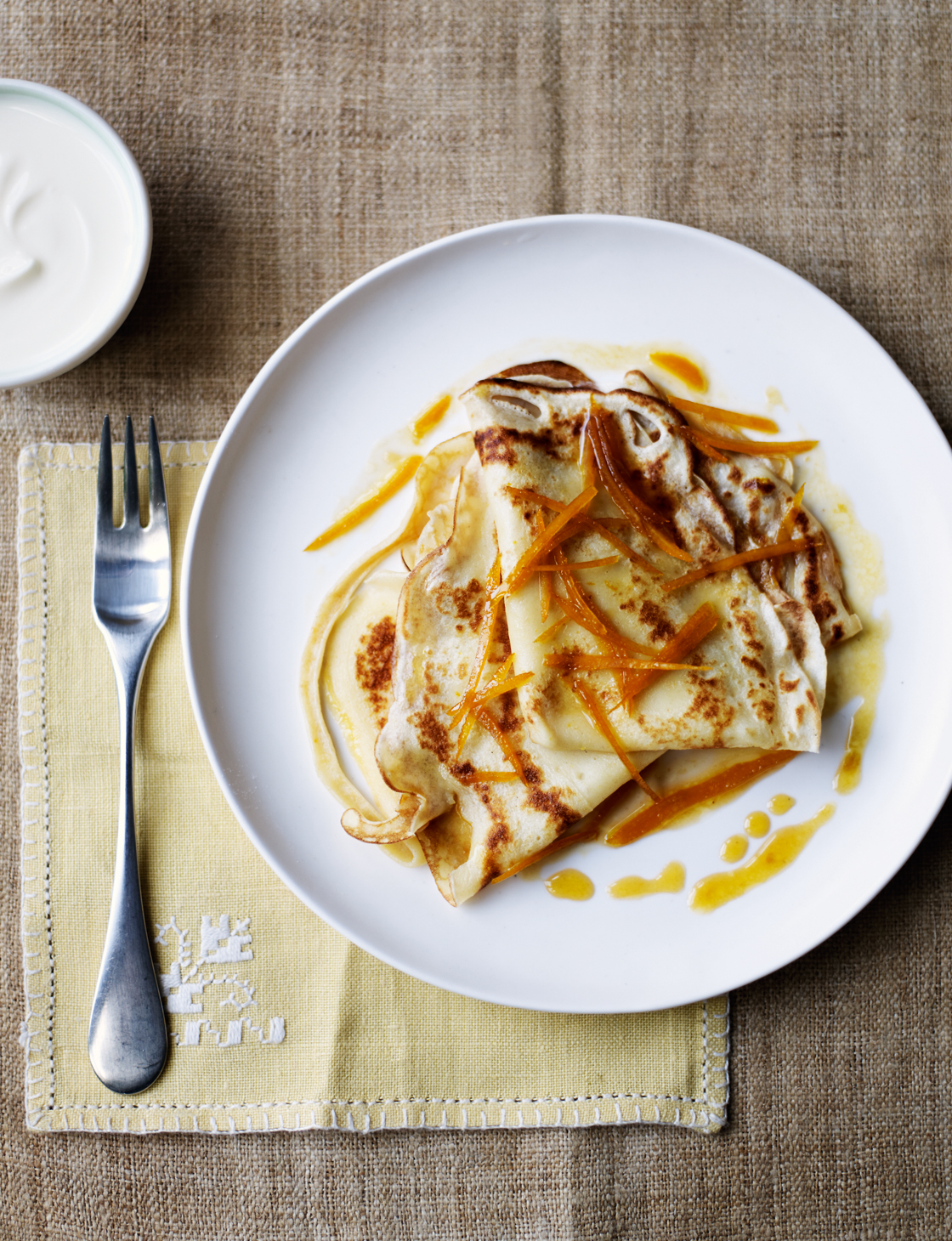 Pancakes with blood oranges and Greek yogurt | Sainsbury`s Magazine