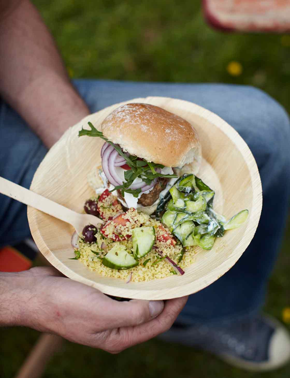 Lamb burgers with spring onions and feta | Sainsbury`s Magazine