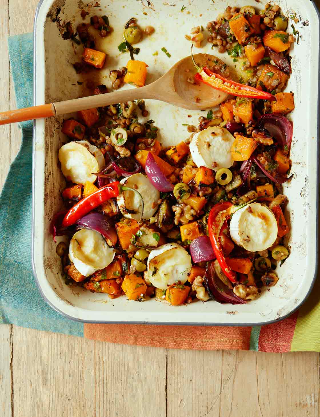 Roasted veg with lentils & goats' cheese | Sainsbury`s Magazine