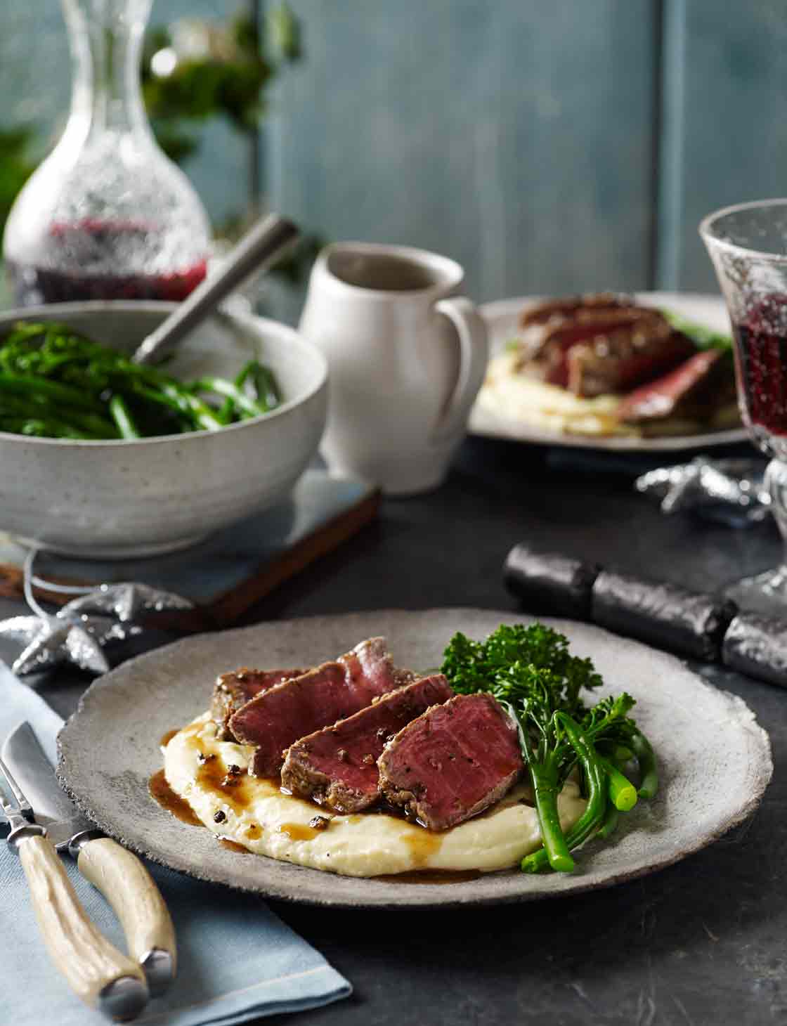 Three-pepper steaks with pommes mousseline | Sainsbury`s Magazine