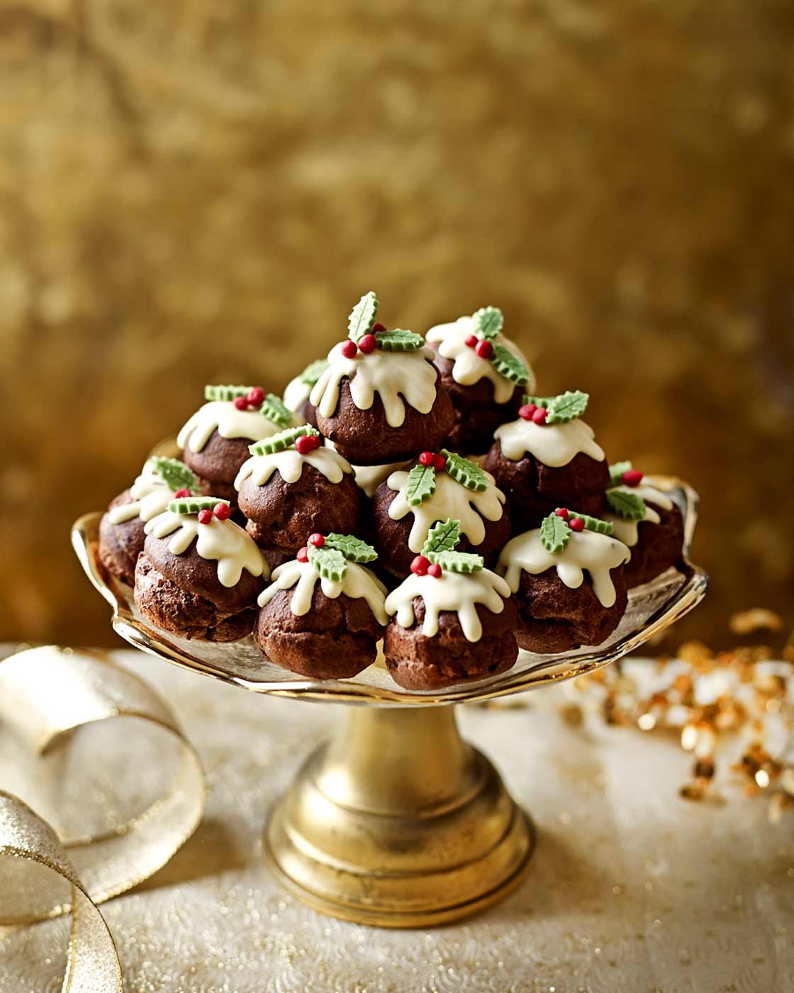 Chocolate profiterole Christmas puddings  Sainsbury's  Chocolate profiterole Christmas puddings  Sainsbury's
