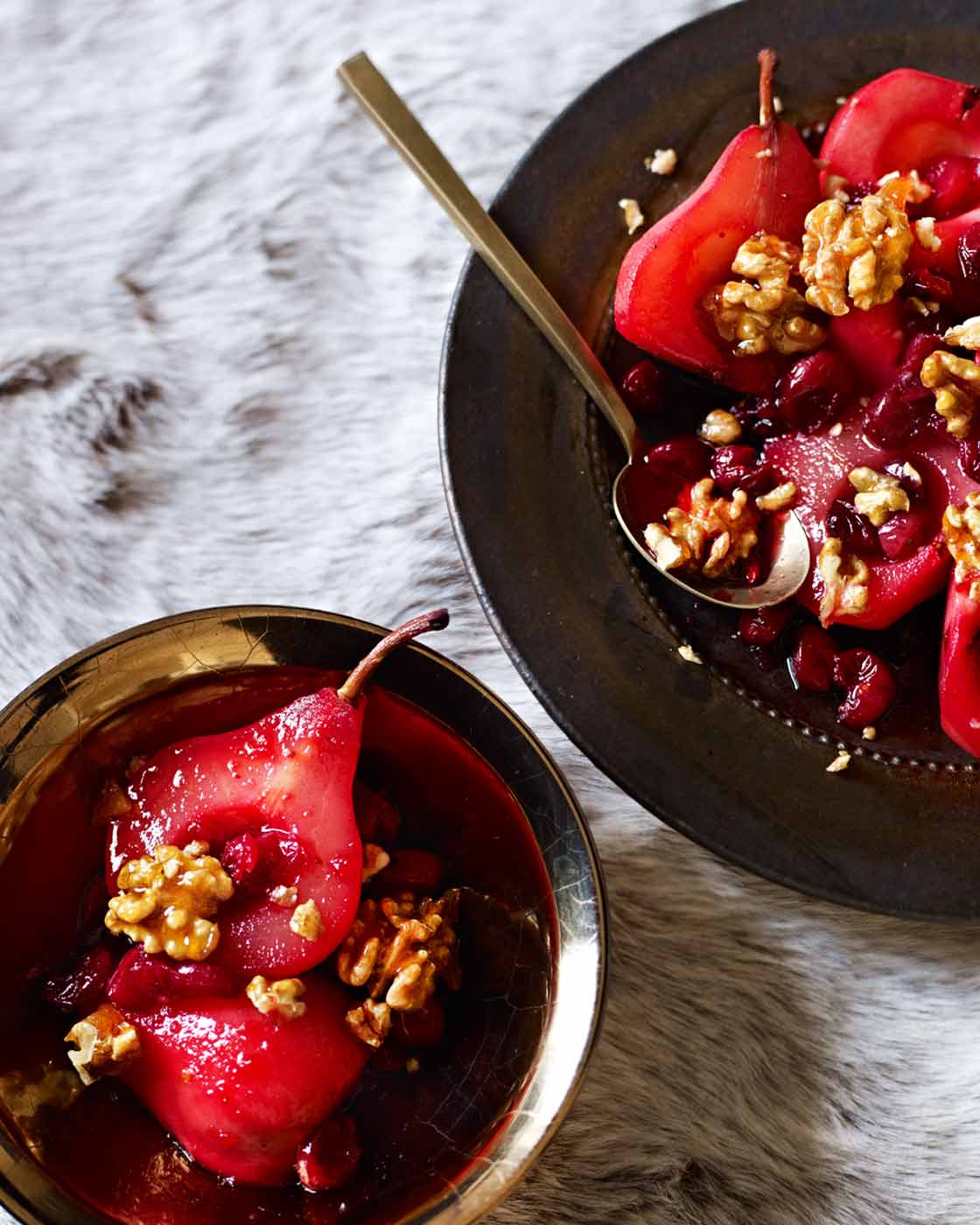 Roasted pears with cranberries and candied walnuts Sainsbury's Magazine