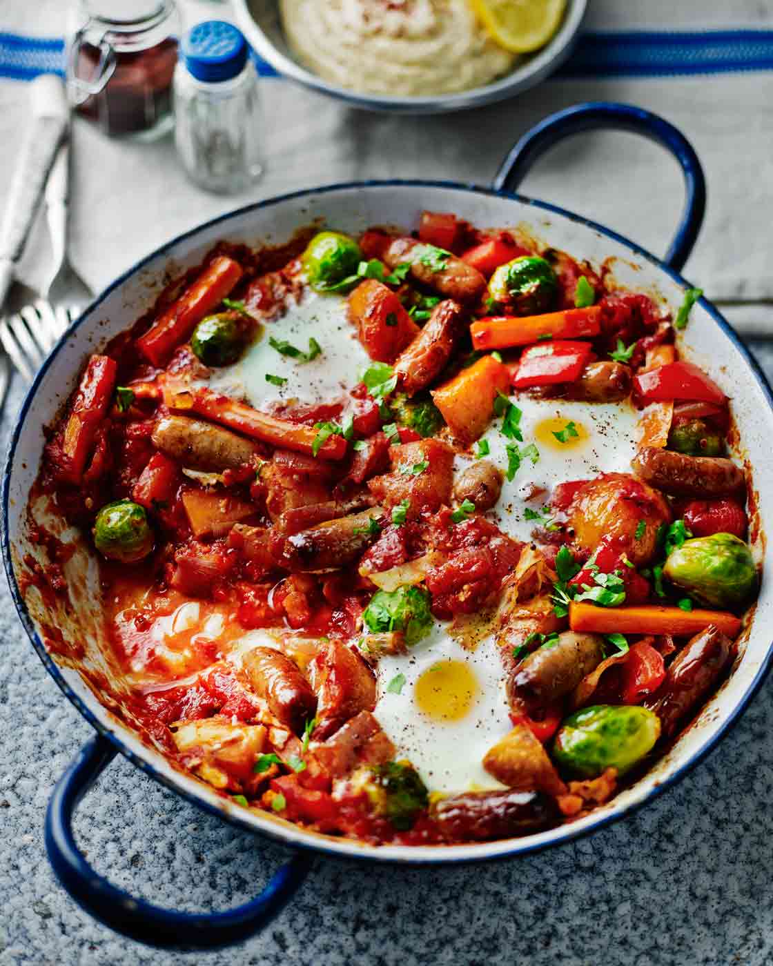 Turkish bubble and squeak with eggs and tahini dressing Sainsbury`s