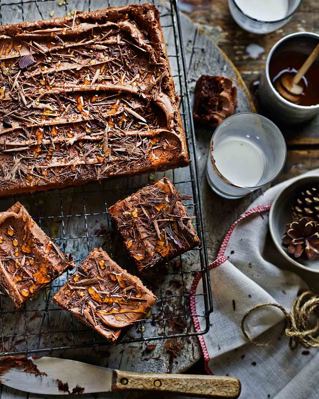 Double chocolate fudge traybake with chocolate cinnamon frosting