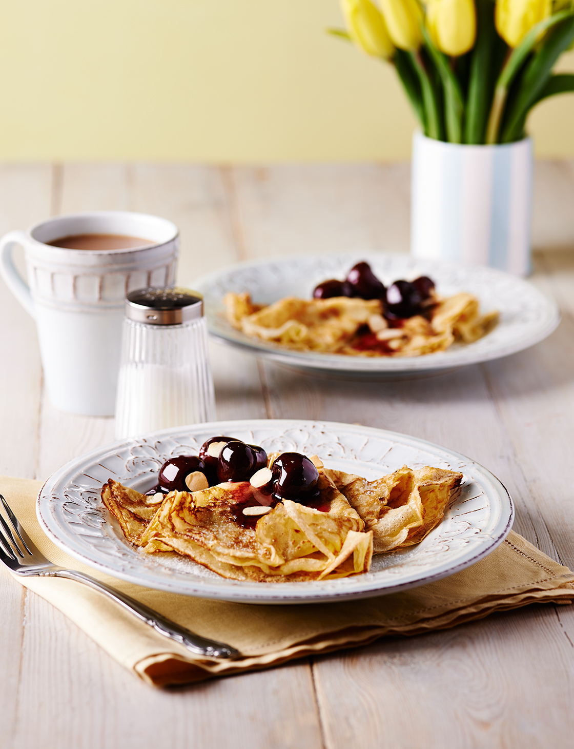 Cherry bakewell pancakes Sainsbury's Magazine