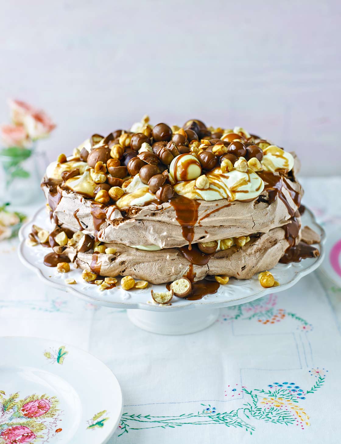 Very chocolatey salted caramel and hazelnut pavlova Sainsbury`s Magazine