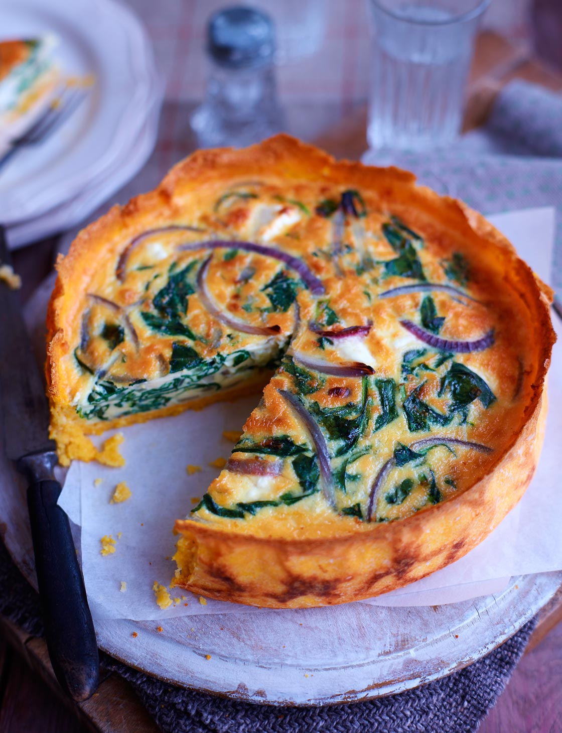Spinach, red onion and feta quiche with a polenta crust | Sainsbury`s ...