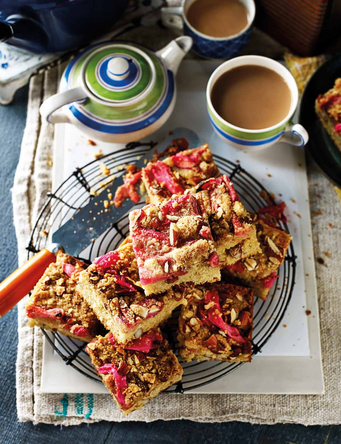 Rhubarb almond crumble traybake Sainsbury`s Magazine