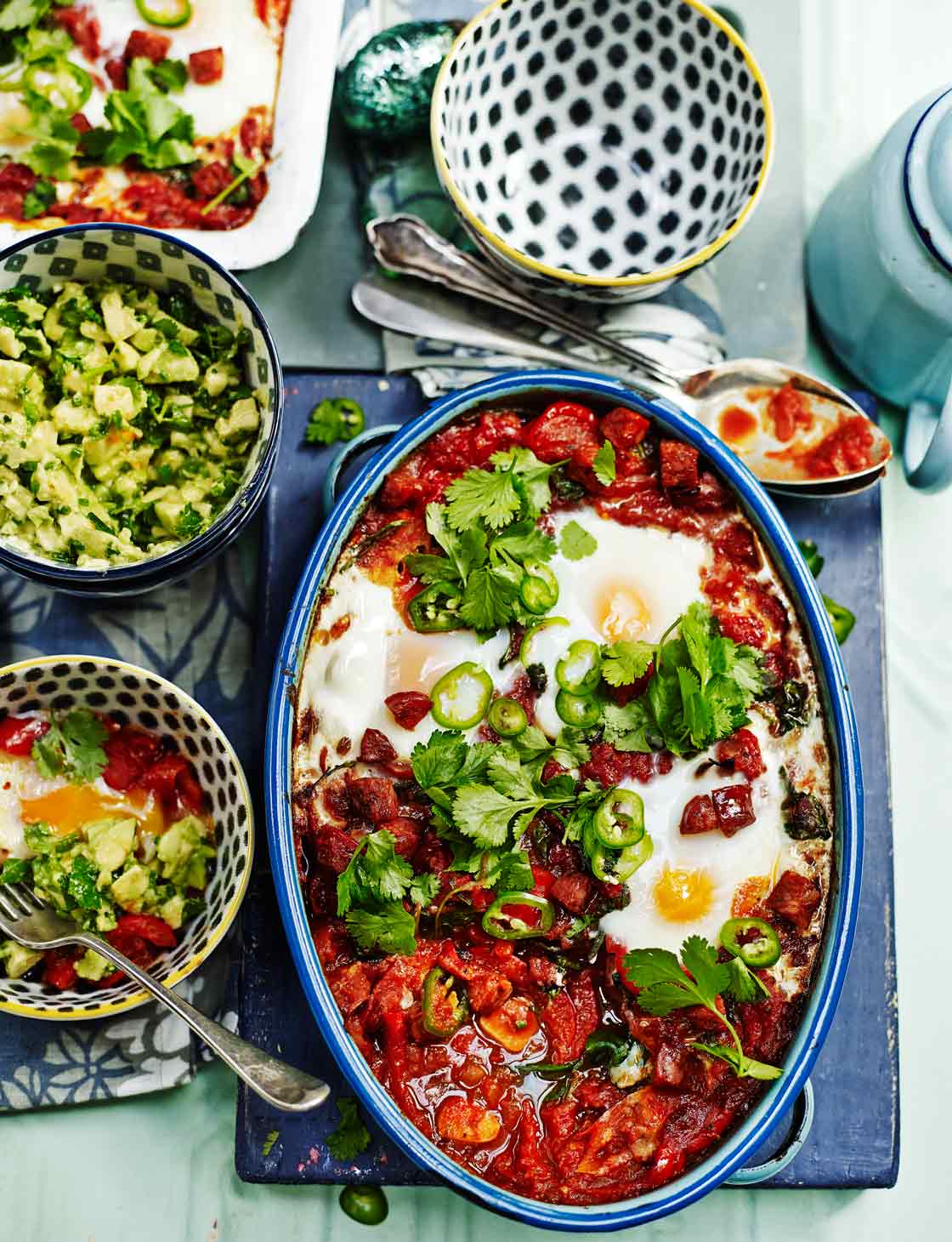 Baked spicy Mexican eggs and chunky guacamole | Sainsbury`s Magazine