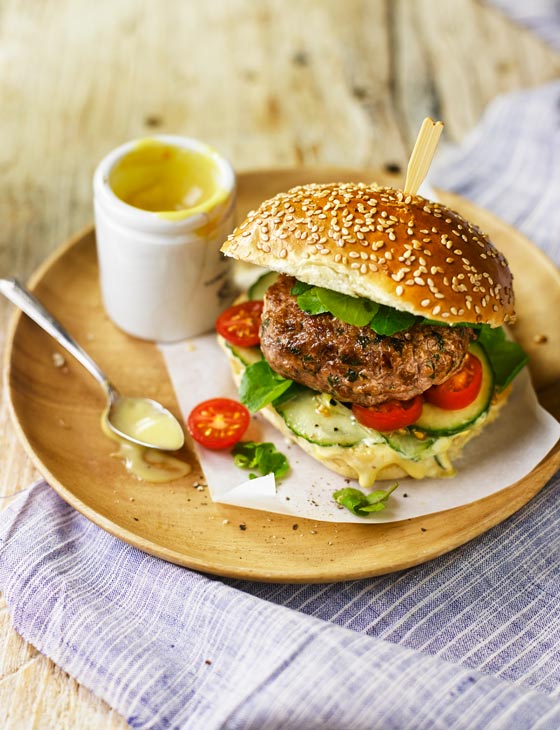 Veal and Parmesan burgers with anchovy mayonnaise Sainsbury's Magazine