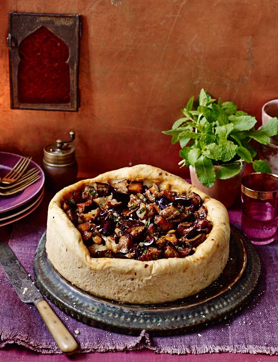 Spiced aubergine pie with olives and preserved lemon | Sainsbury`s Magazine
