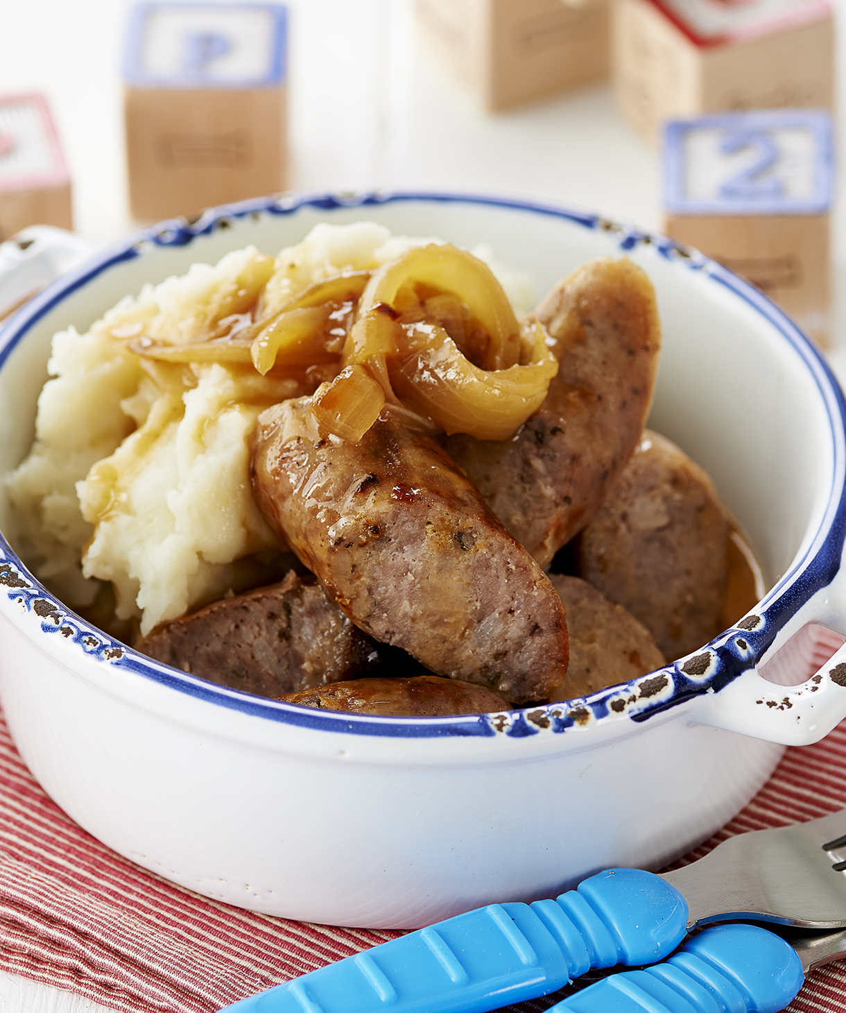Pork sausages with celeriac potato mash | Sainsbury`s Magazine