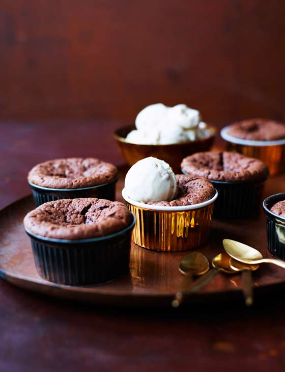 Hot chocolate brownie peanut butter puddings with salted peanut and