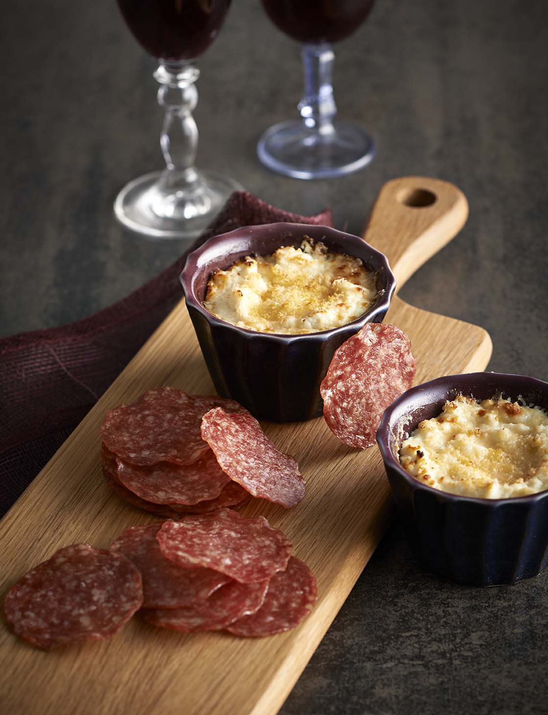 Salami crisps with baked ricotta dip Sainsbury`s Magazine