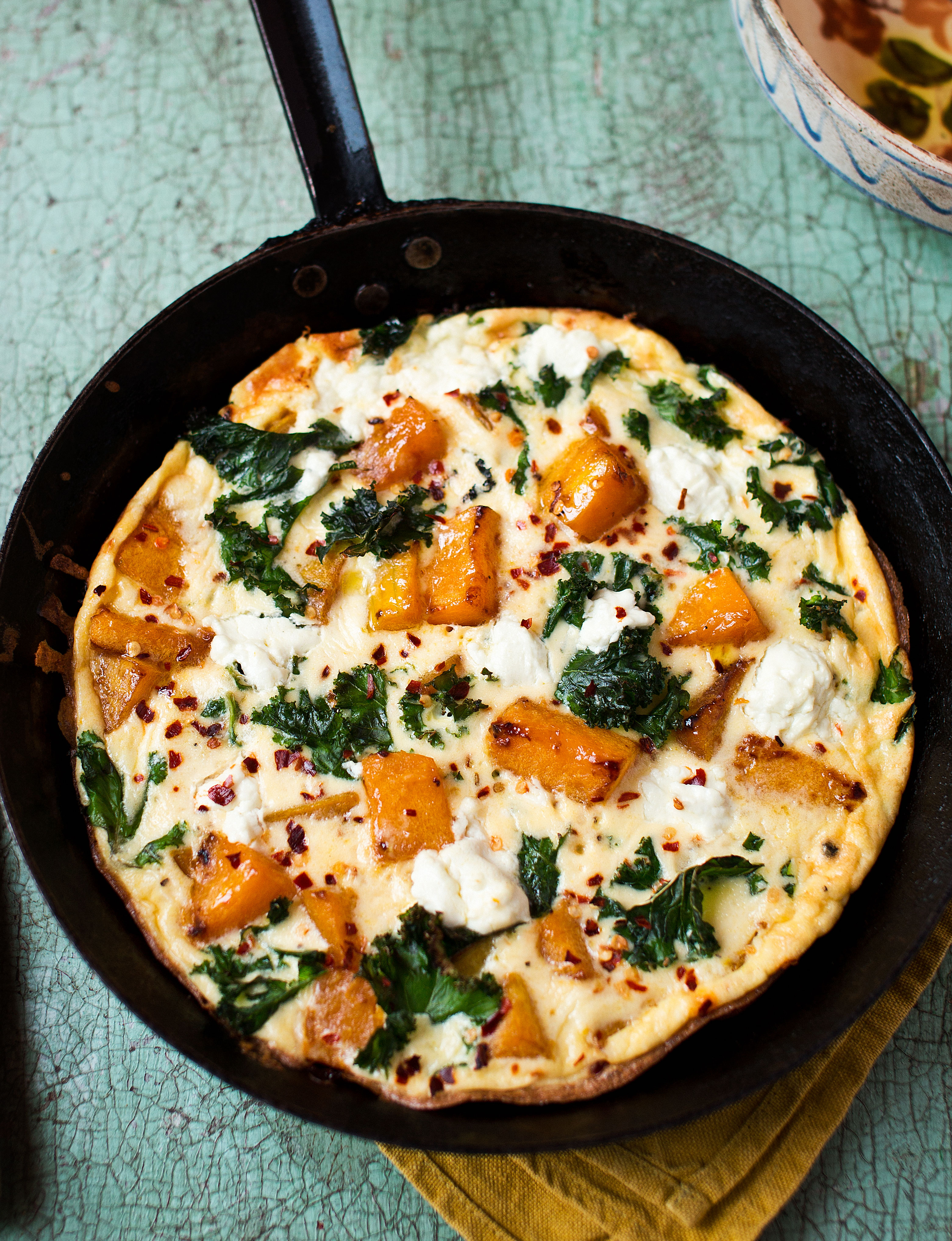 Pumpkin, kale and goats’ cheese frittata Sainsbury's Magazine