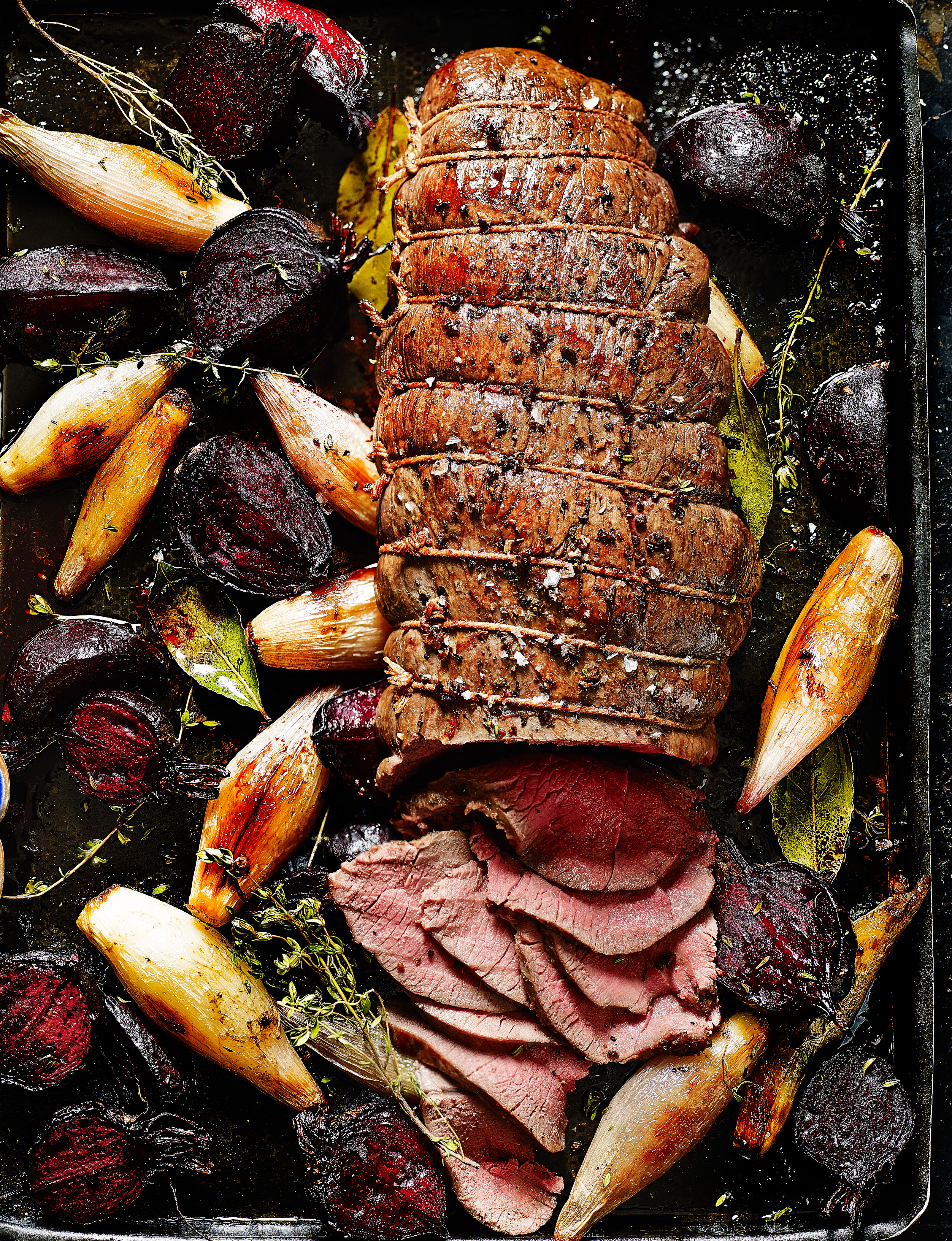 Roast venison haunch with beetroot, shallots and horseradish | Sainsbury`s Magazine