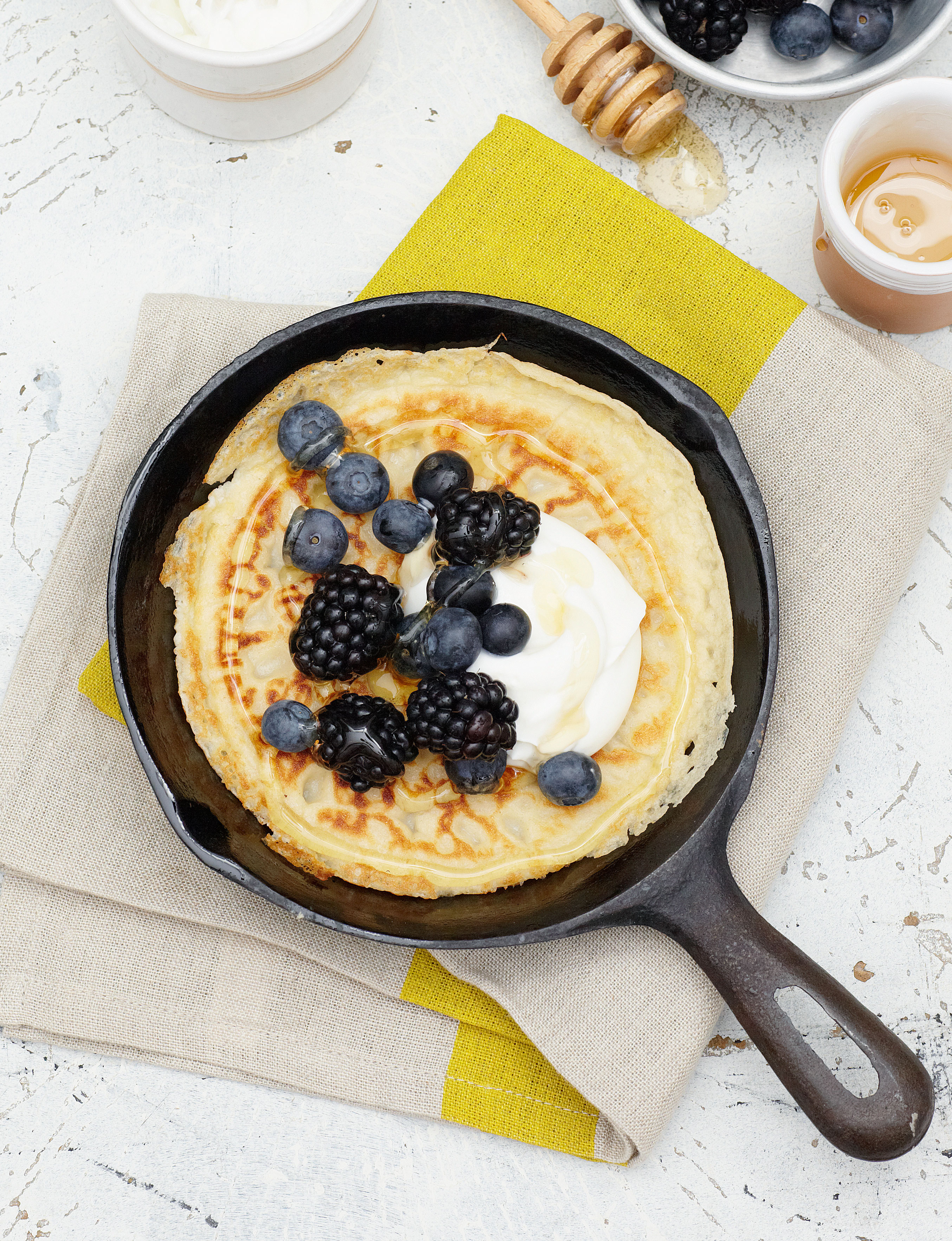 Spelt pancakes with honey and berries Sainsbury`s Magazine