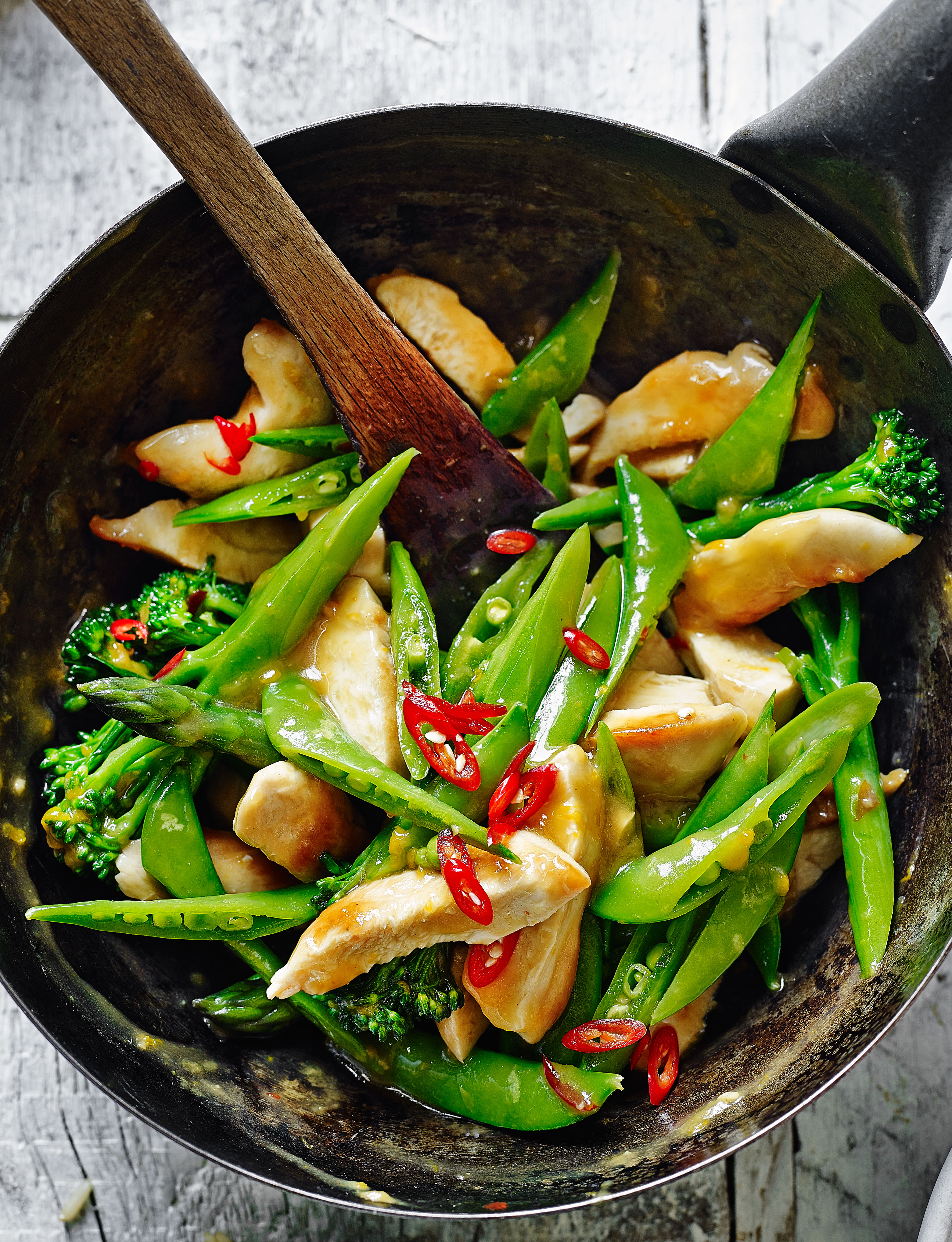 Orange sticky chicken with three green veg | Sainsbury`s Magazine