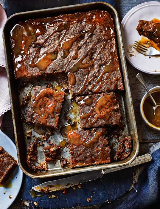 Sticky toffee pudding traybake | Sainsbury`s Magazine