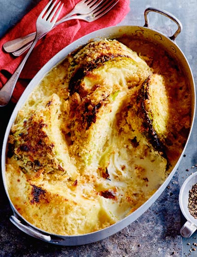Baked savoy cabbage with Emmental and breadcrumbs | Sainsbury`s Magazine