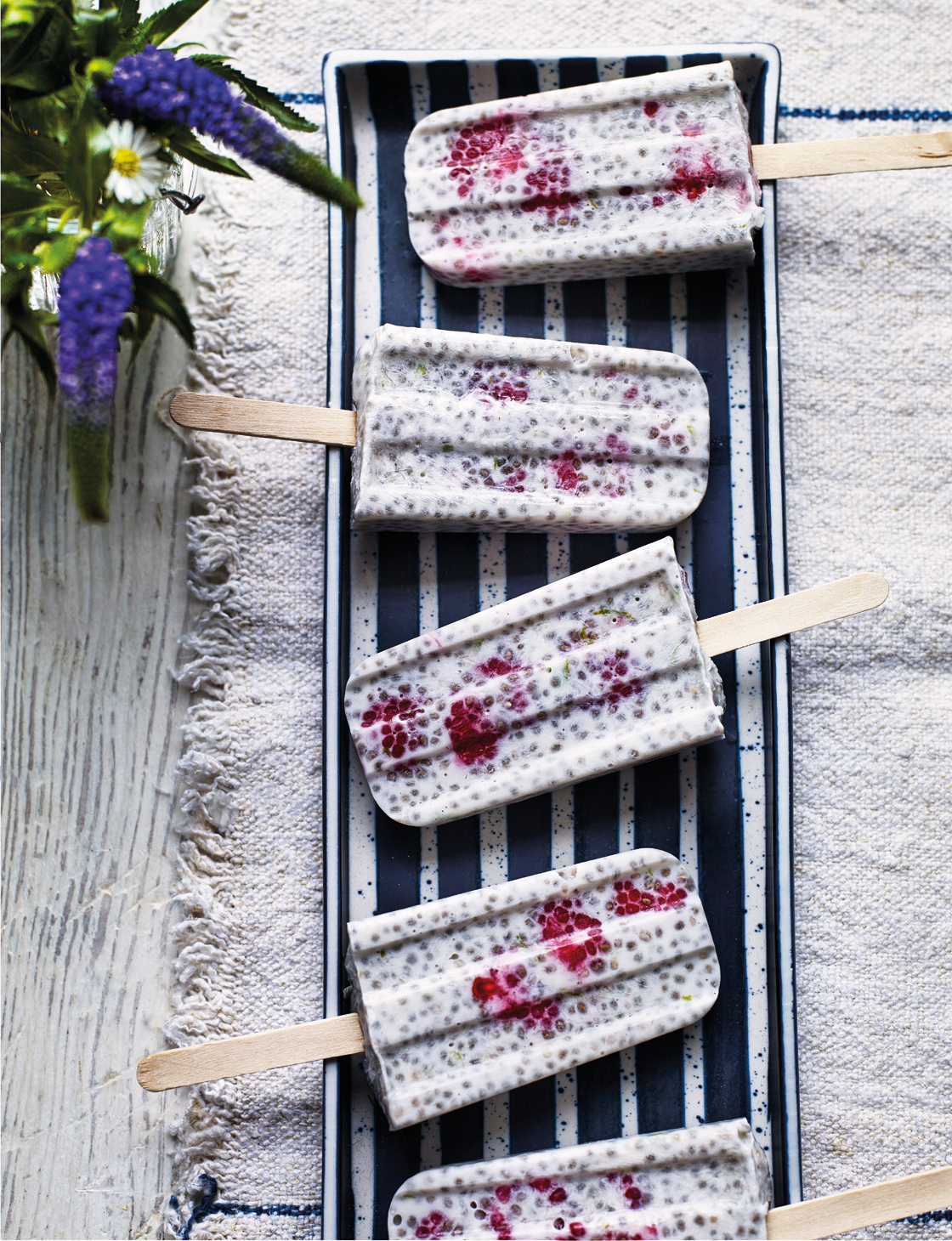 Raspberry, lime and coconut chia ice pops | Sainsbury`s Magazine