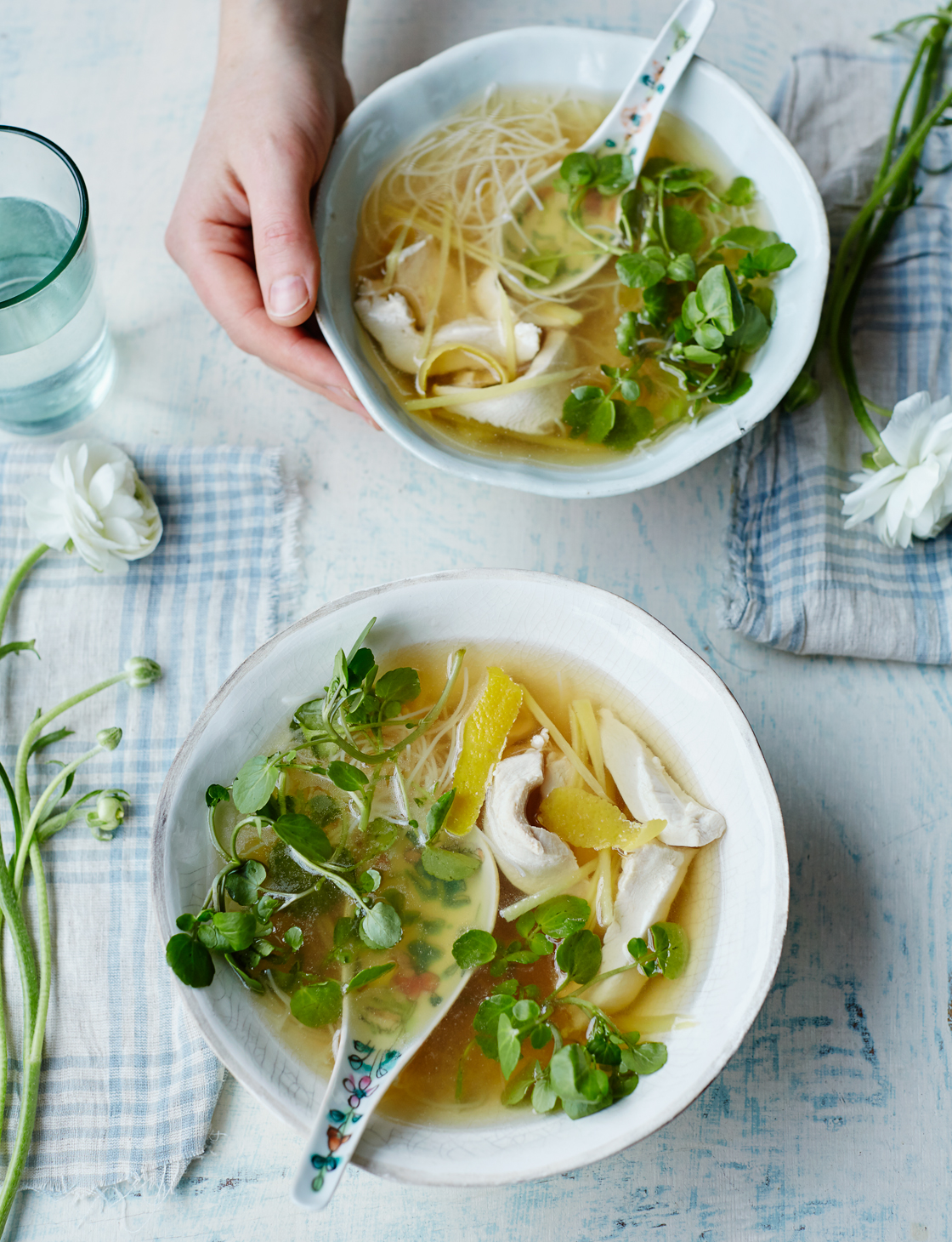 Fragrant lemon chicken noodle broth Sainsbury's Magazine