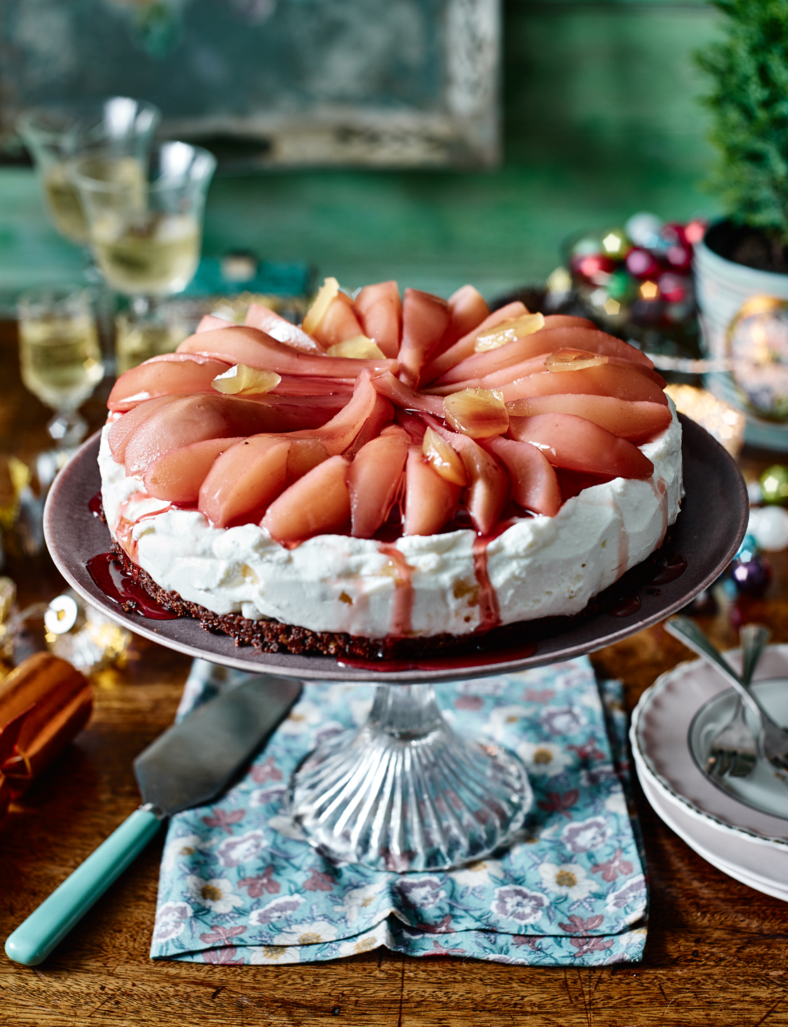 Spiced pear and ginger cheesecake with a dark chocolate crumb recipe | Sainsbury`s Magazine