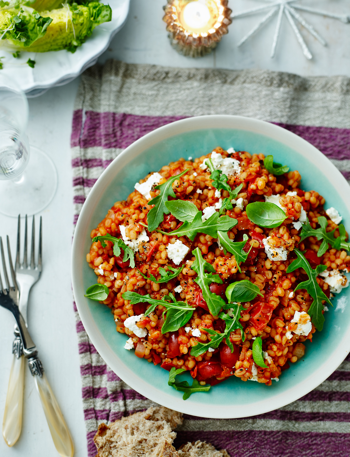 Tomato and pearl barley risotto with feta recipe | Sainsbury`s Magazine