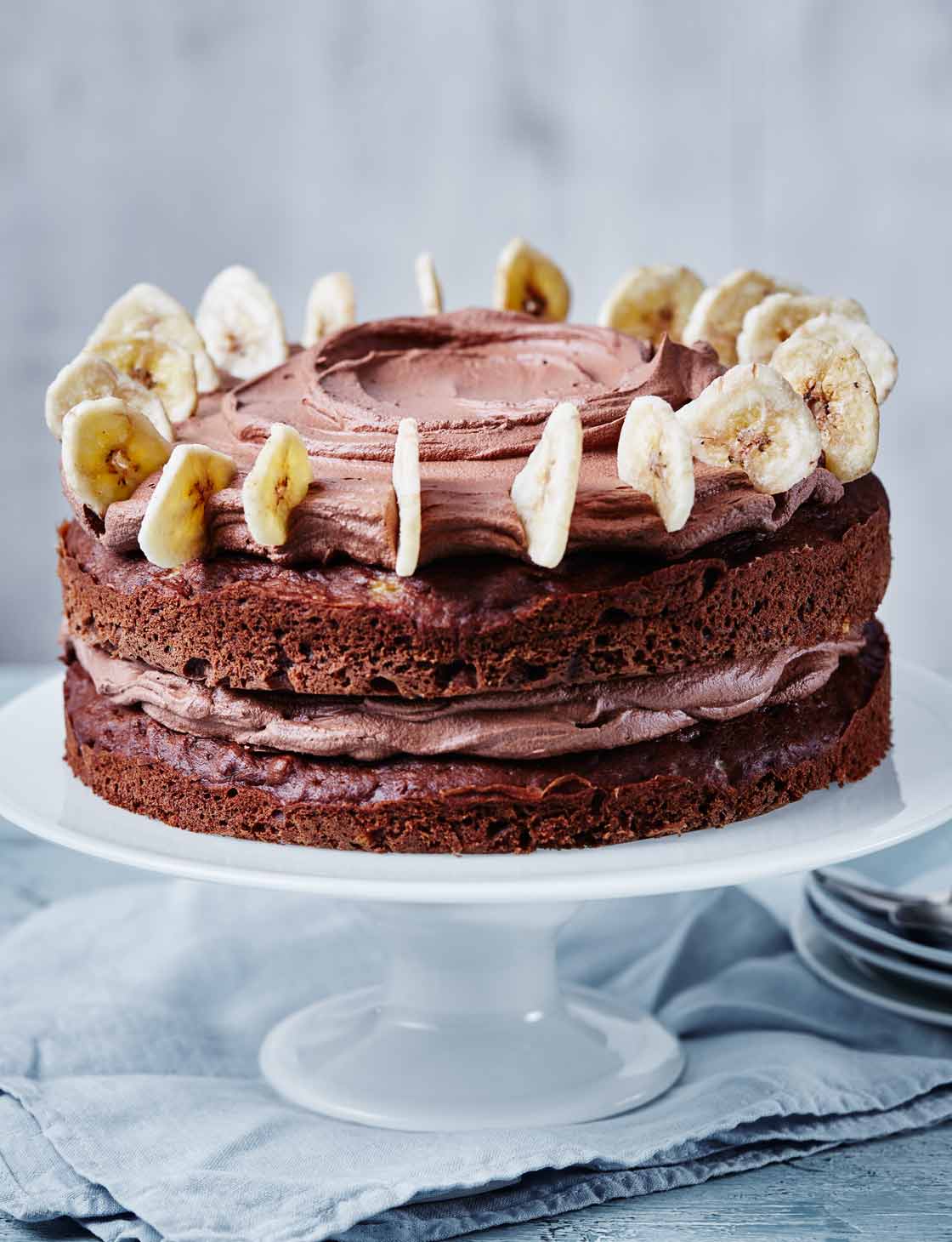 Chocolate Banana Cake with Espresso Fudge Frosting - Baker by Nature