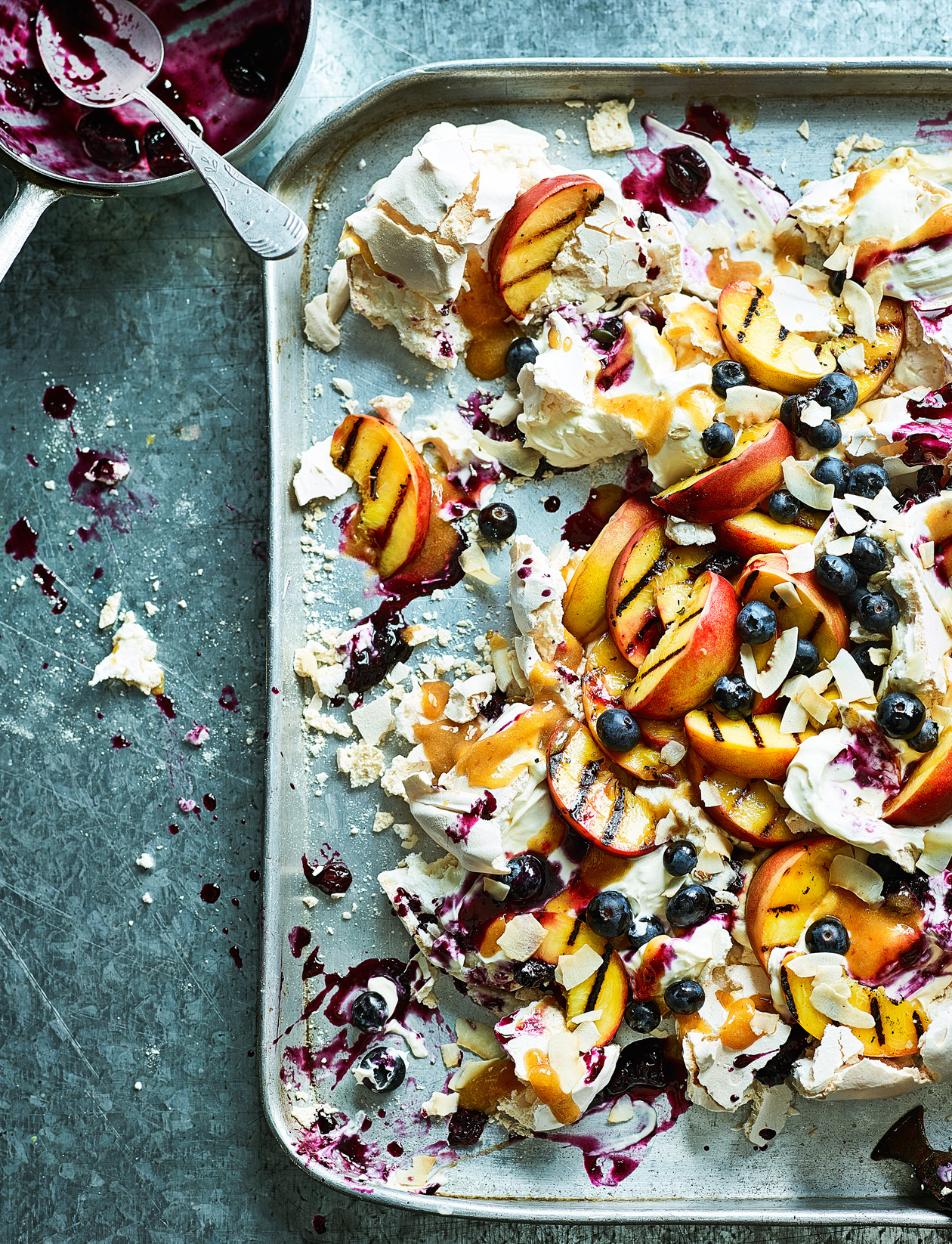 Blueberry, peach and coconut pavlova recipe | Sainsbury`s Magazine