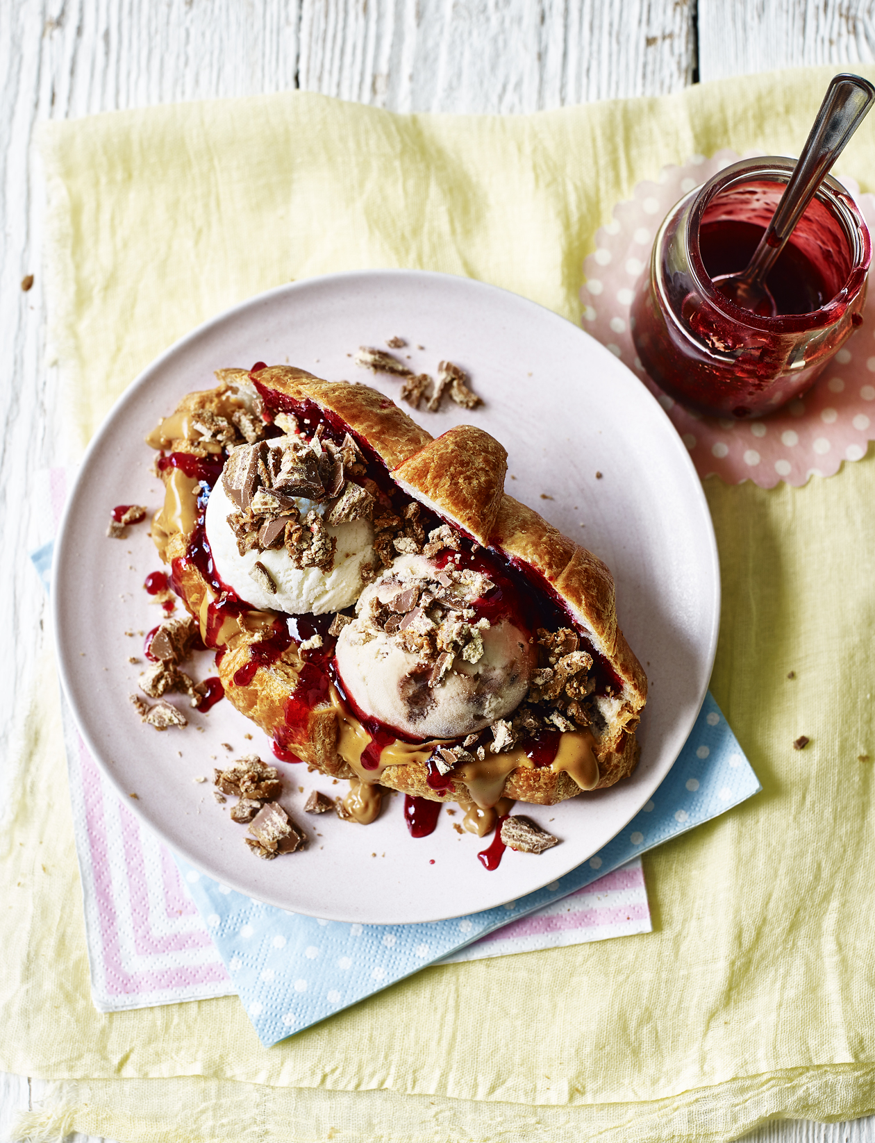 Peanut butter and jelly ice cream croissant sandwich recipe Sainsbury